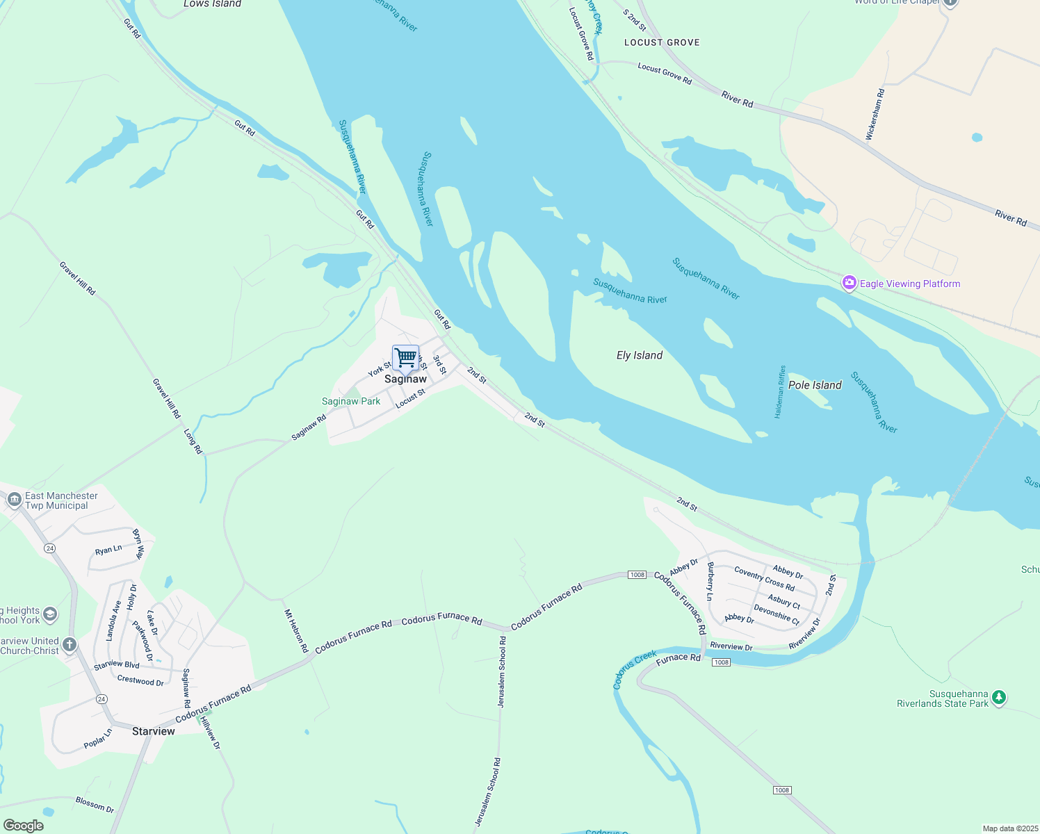 map of restaurants, bars, coffee shops, grocery stores, and more near 870 2nd Street in Mount Wolf