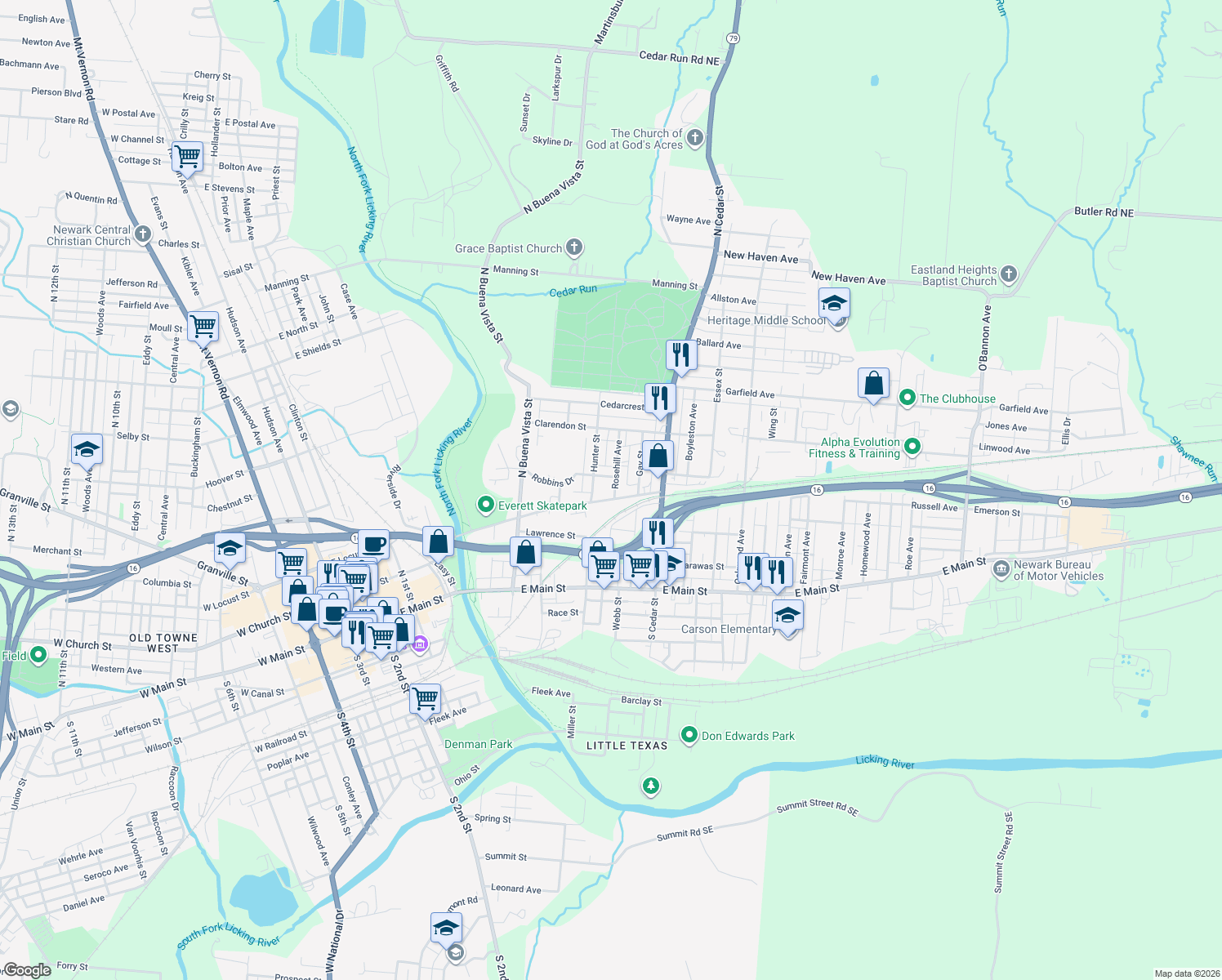 map of restaurants, bars, coffee shops, grocery stores, and more near 129 Rosehill Avenue in Newark