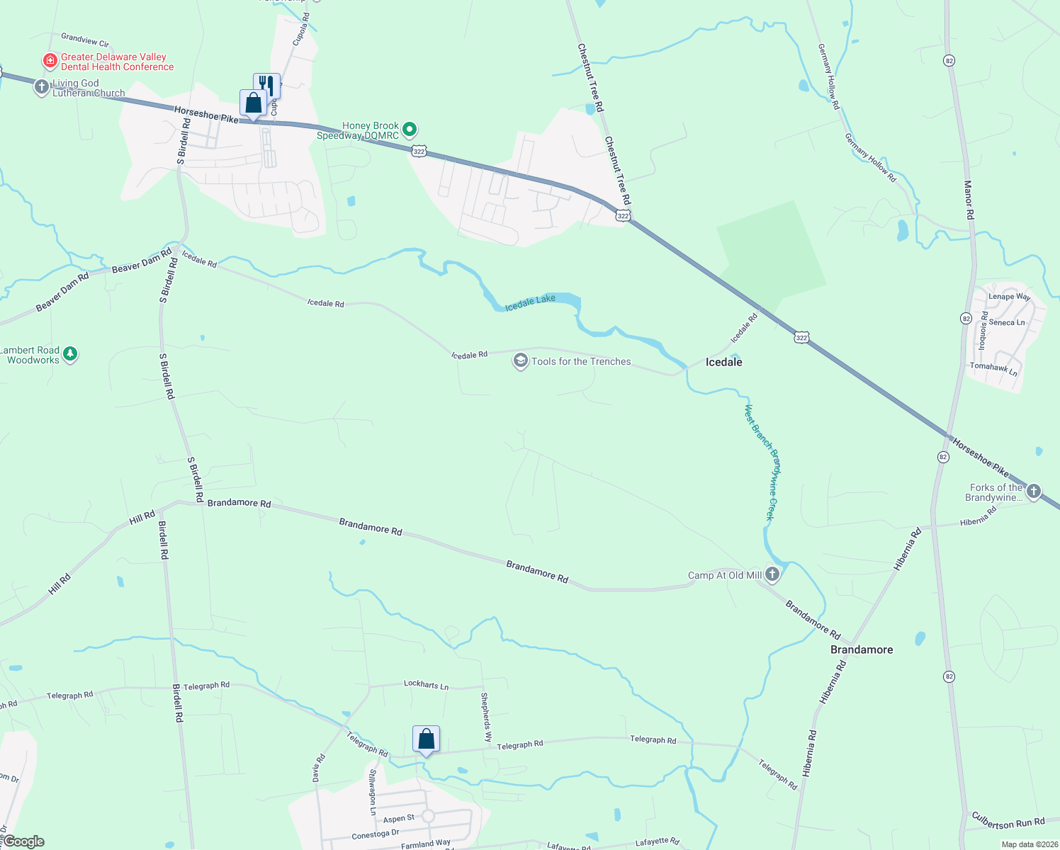 map of restaurants, bars, coffee shops, grocery stores, and more near 199 Barons Hill Road in Honey Brook