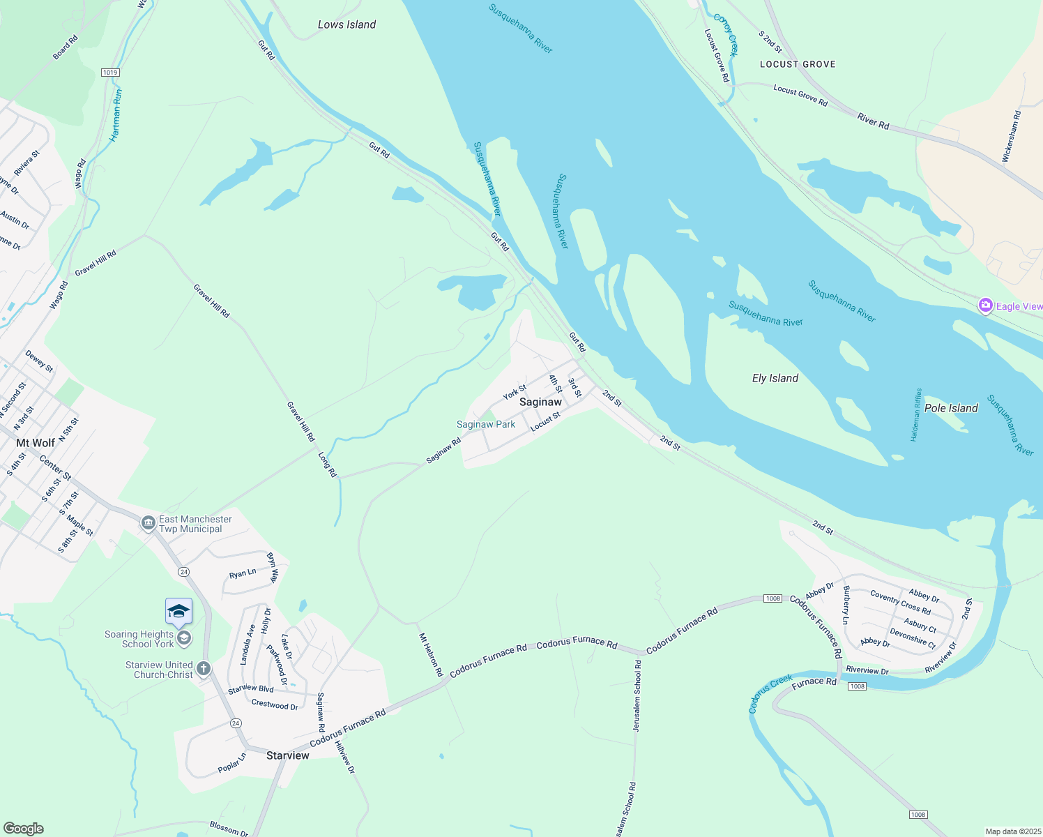 map of restaurants, bars, coffee shops, grocery stores, and more near 765 Market Street in Mount Wolf