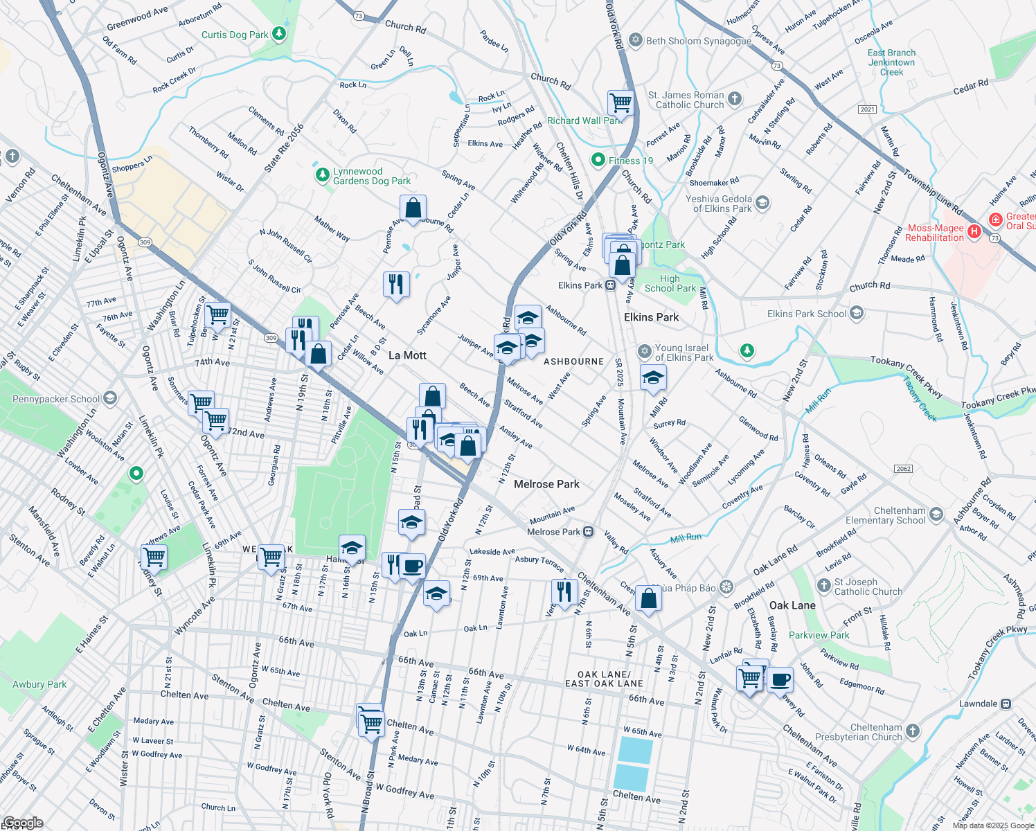 map of restaurants, bars, coffee shops, grocery stores, and more near 1206 Stratford Avenue in Melrose Park
