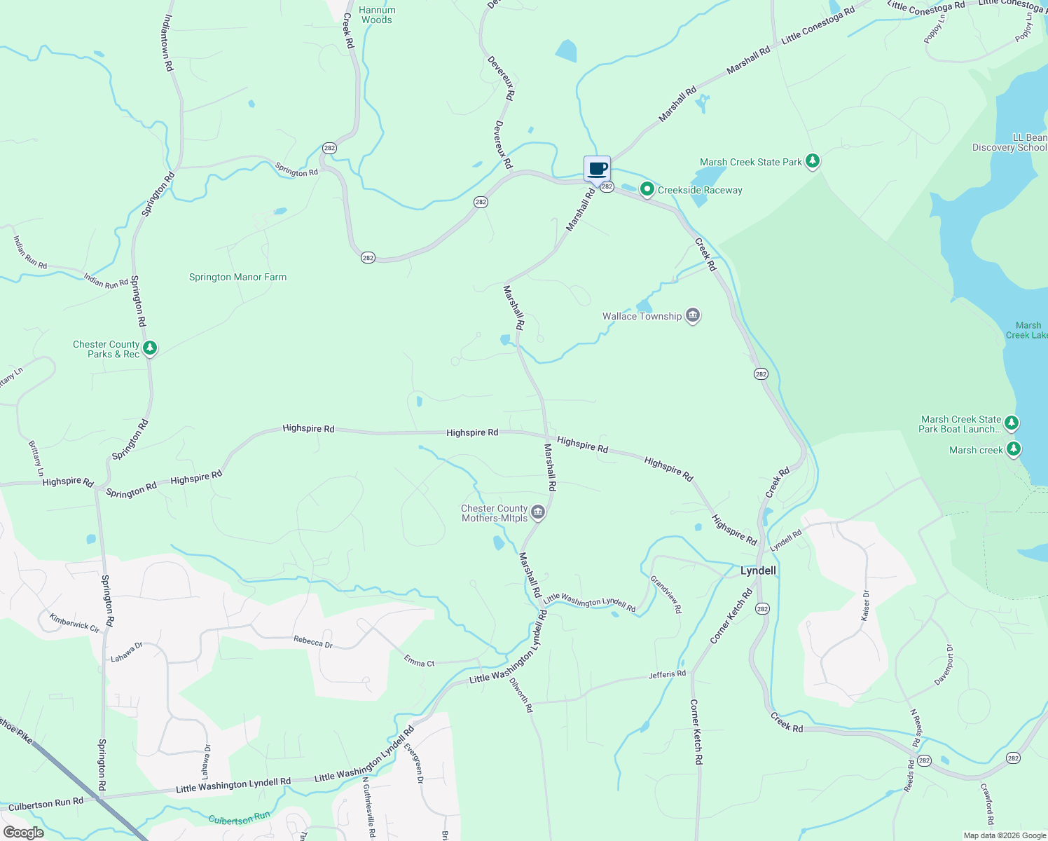 map of restaurants, bars, coffee shops, grocery stores, and more near 211 Highspire Road in Glenmoore
