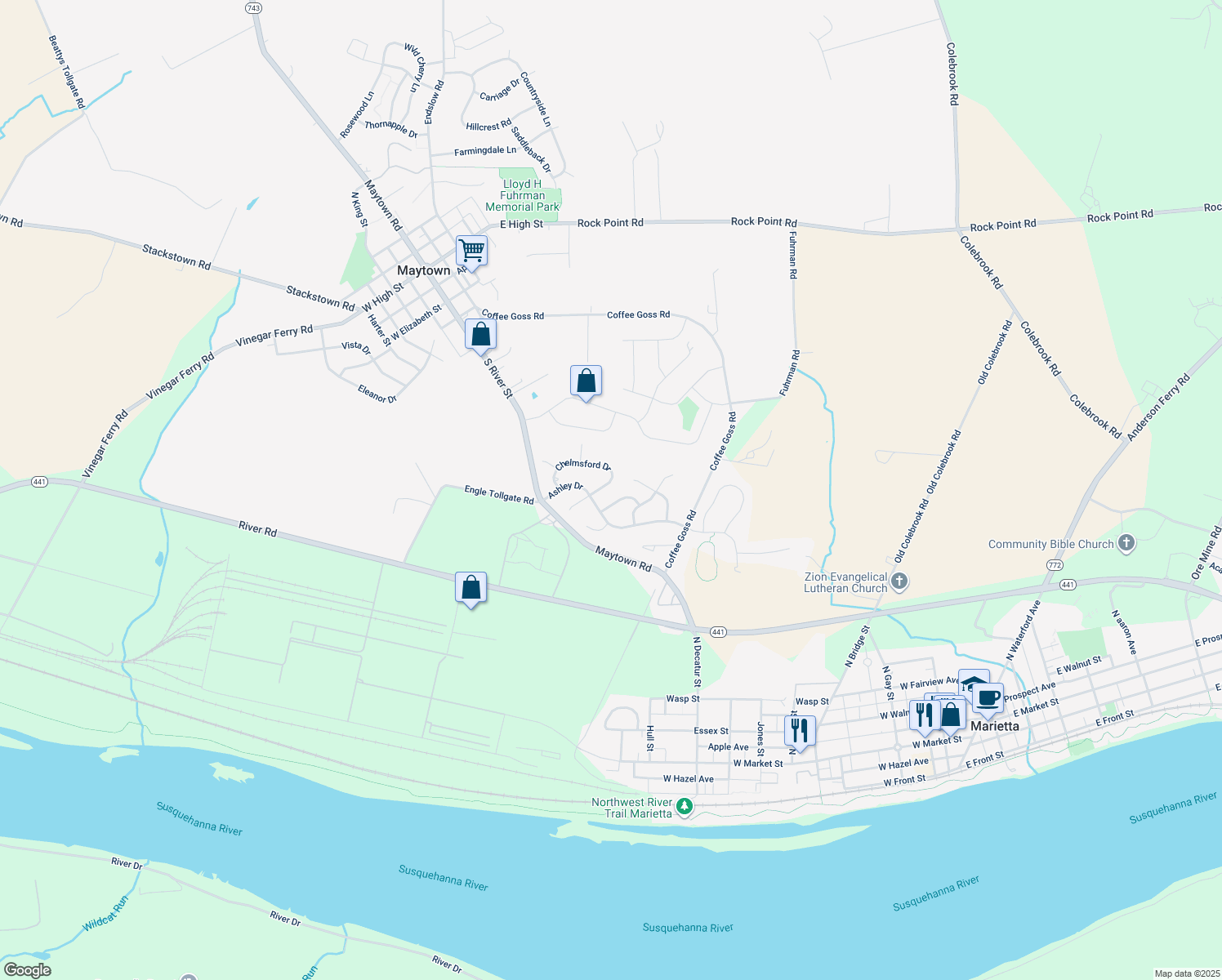 map of restaurants, bars, coffee shops, grocery stores, and more near 135 Chelmsford Drive in Marietta