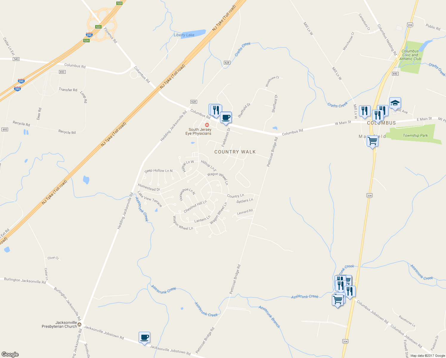 map of restaurants, bars, coffee shops, grocery stores, and more near 225 Wagon Wheel Lane in Mansfield