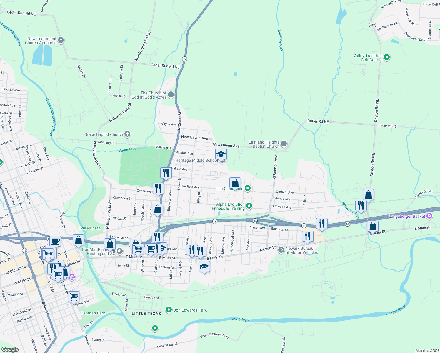 map of restaurants, bars, coffee shops, grocery stores, and more near 12 Horseshoe Drive in Newark