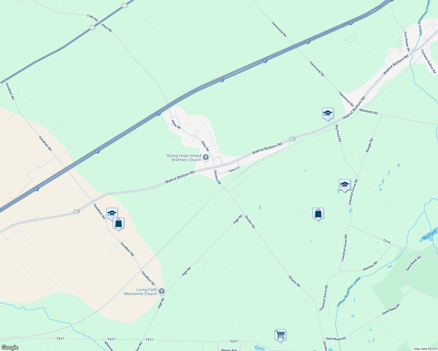 map of restaurants, bars, coffee shops, grocery stores, and more near 10 Strohm Road in Shippensburg