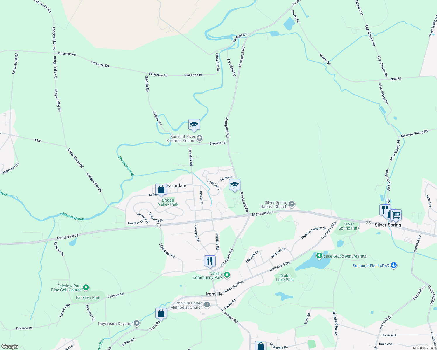 map of restaurants, bars, coffee shops, grocery stores, and more near 3996 Parkside Court in Mount Joy