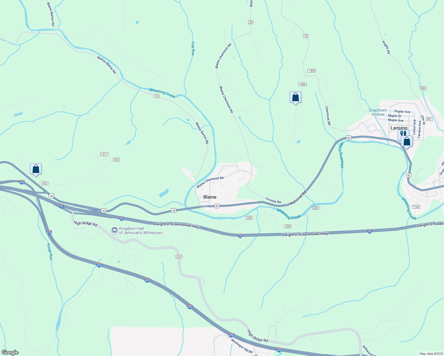map of restaurants, bars, coffee shops, grocery stores, and more near 68133 Blaine Chermont Road in Bridgeport