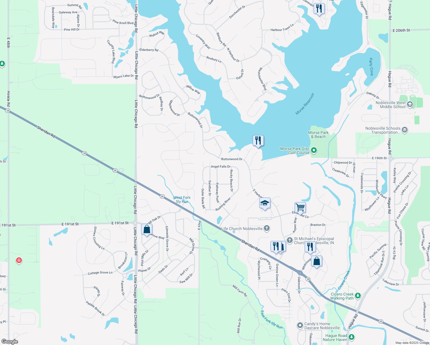 map of restaurants, bars, coffee shops, grocery stores, and more near 19497 Pathway Point in Noblesville