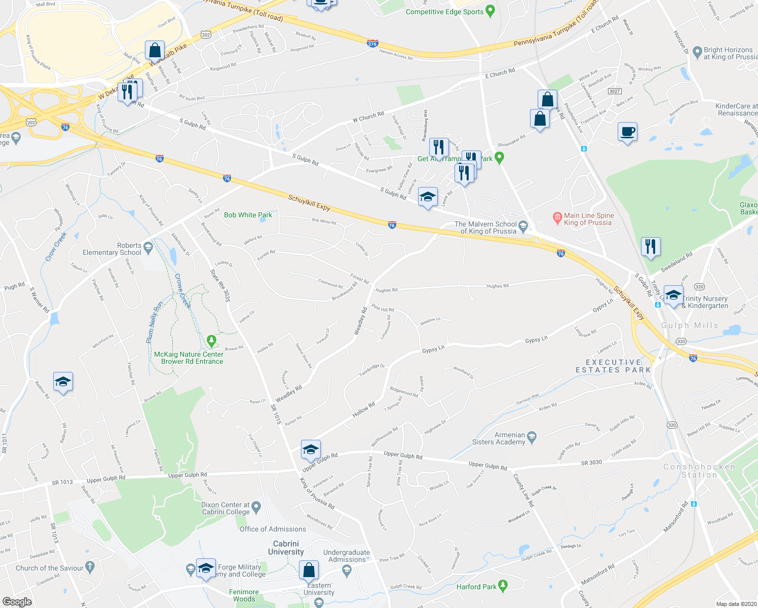 map of restaurants, bars, coffee shops, grocery stores, and more near 720 Pine Hill Road in Wayne