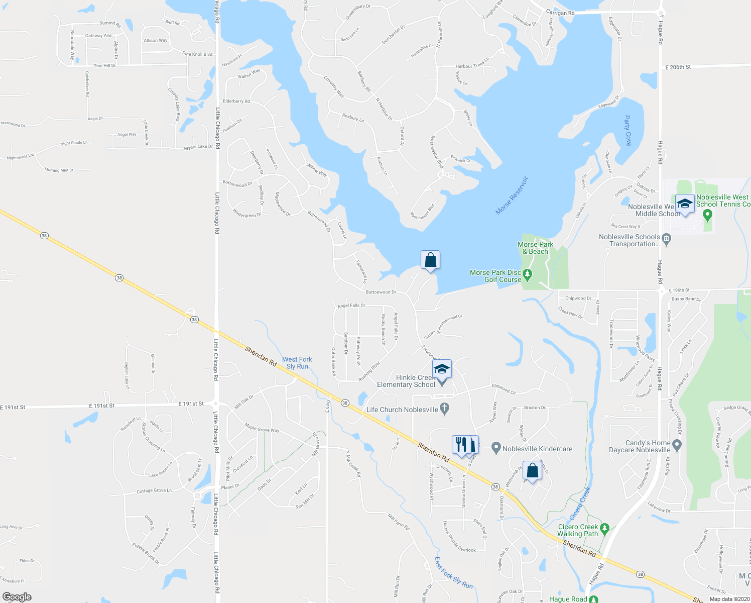 map of restaurants, bars, coffee shops, grocery stores, and more near 6512 Angel Falls Drive in Noblesville