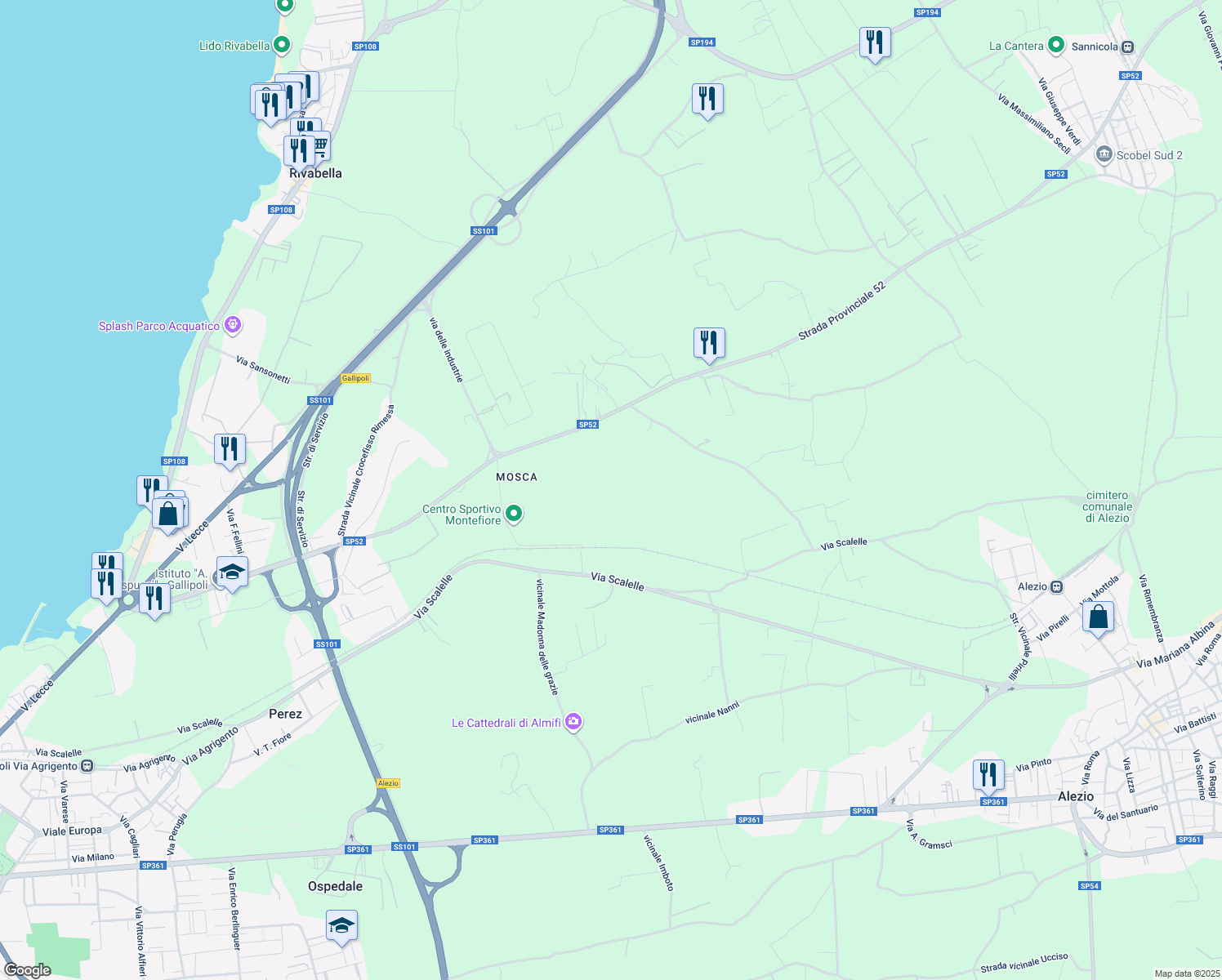 map of restaurants, bars, coffee shops, grocery stores, and more near in Province of Lecce