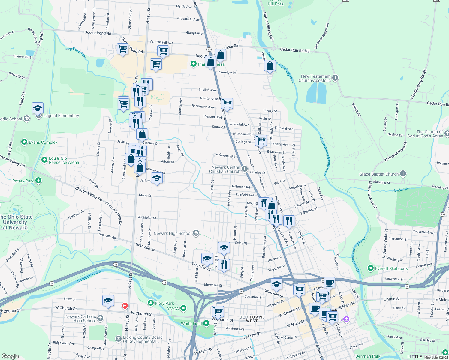 map of restaurants, bars, coffee shops, grocery stores, and more near 578 Ruggland Terrace in Newark