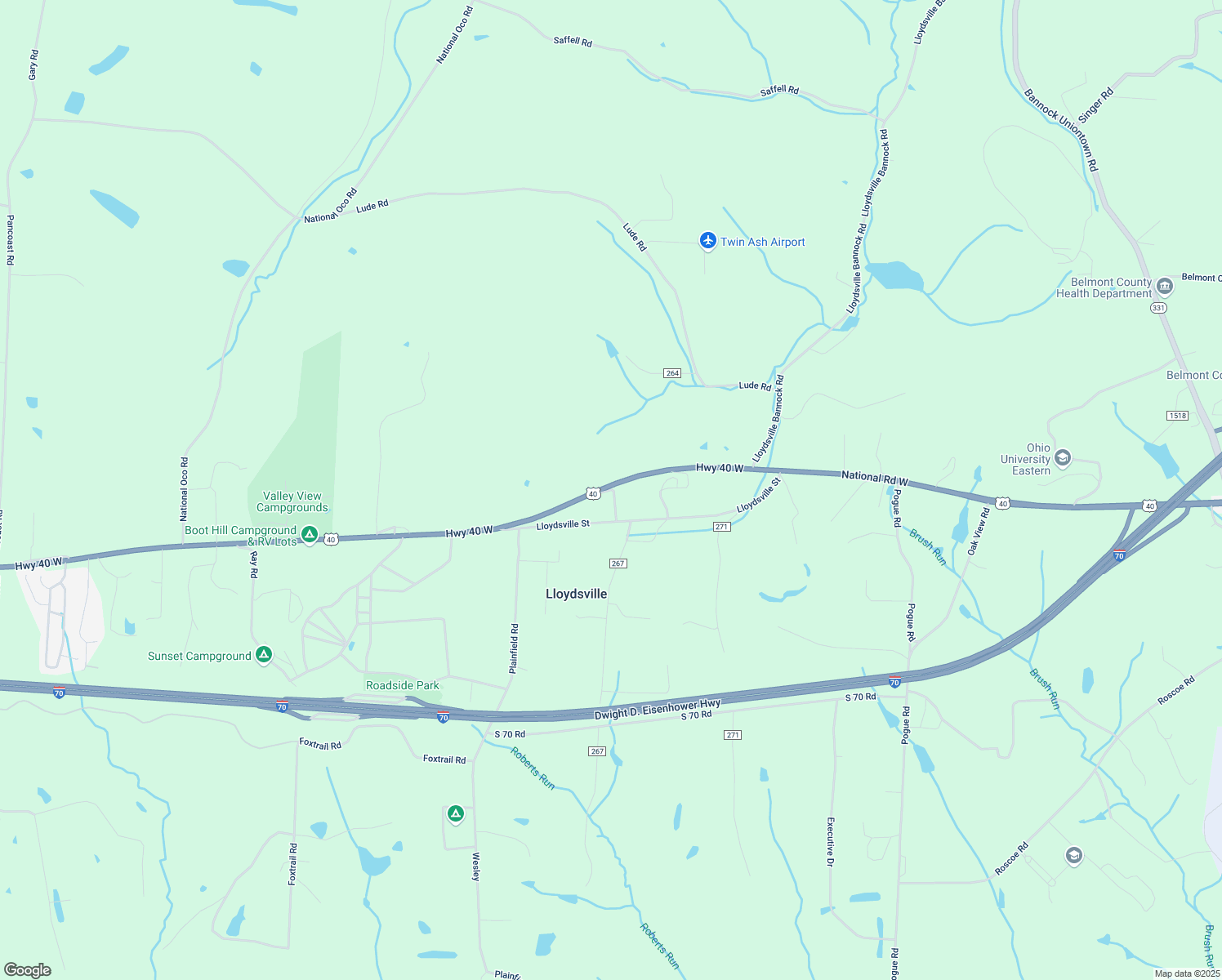 map of restaurants, bars, coffee shops, grocery stores, and more near 67737 Lloydsville Street in Saint Clairsville