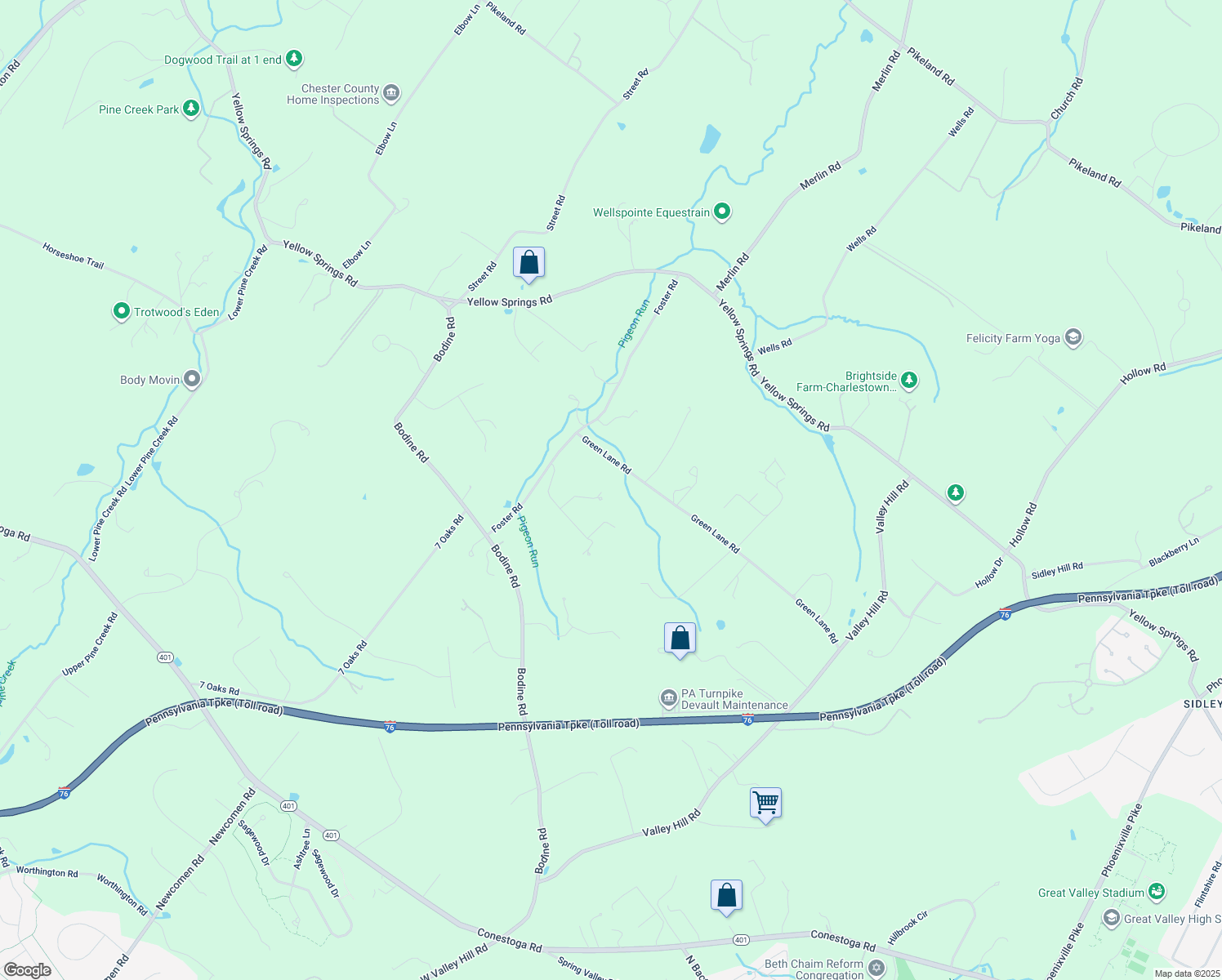 map of restaurants, bars, coffee shops, grocery stores, and more near 4 Rapps Run Drive in Malvern