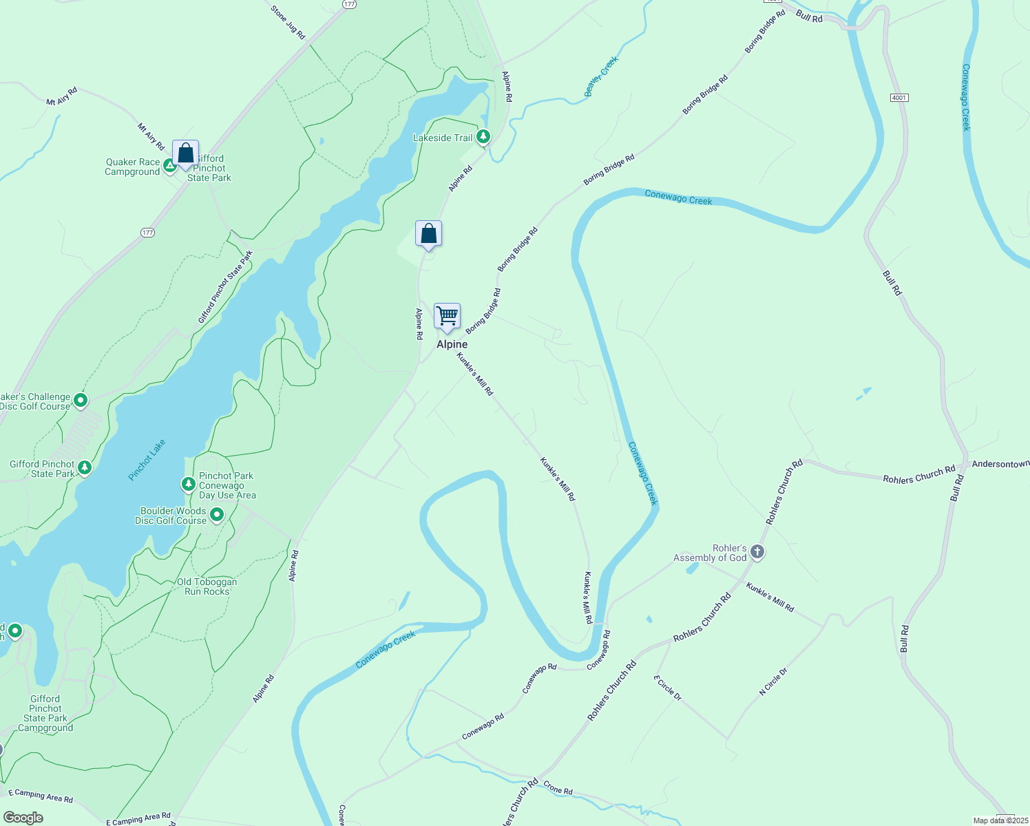 map of restaurants, bars, coffee shops, grocery stores, and more near 1253 Kunkles Mill Rd in Lewisberry
