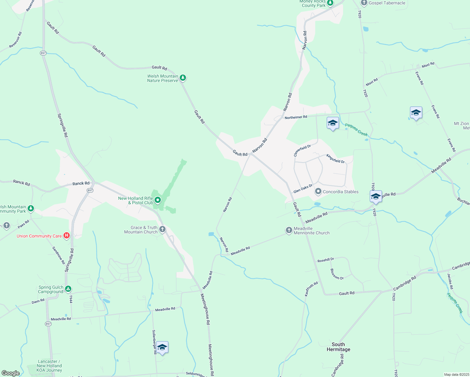 map of restaurants, bars, coffee shops, grocery stores, and more near 598 Narvon Road in Gap