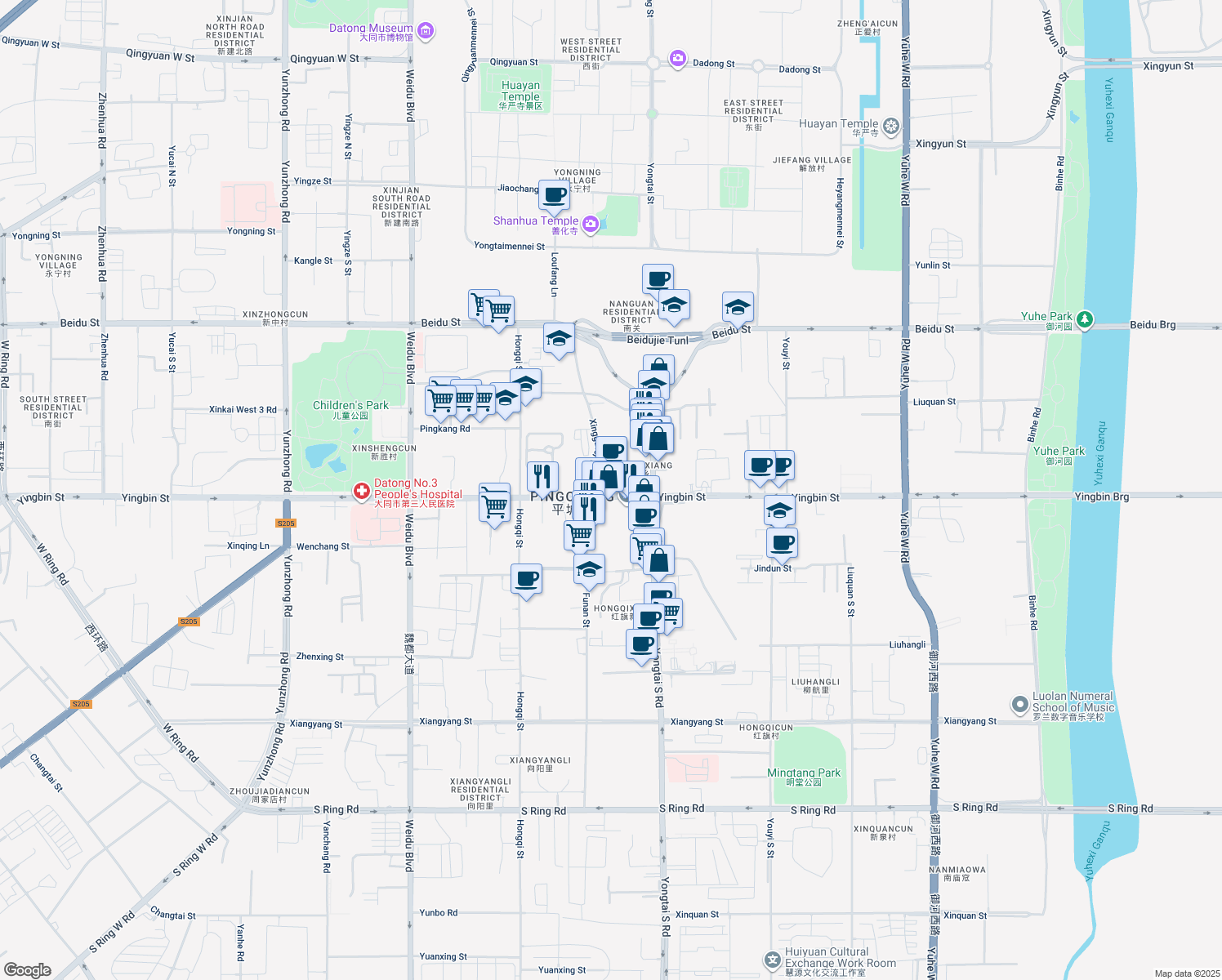 map of restaurants, bars, coffee shops, grocery stores, and more near in Datong
