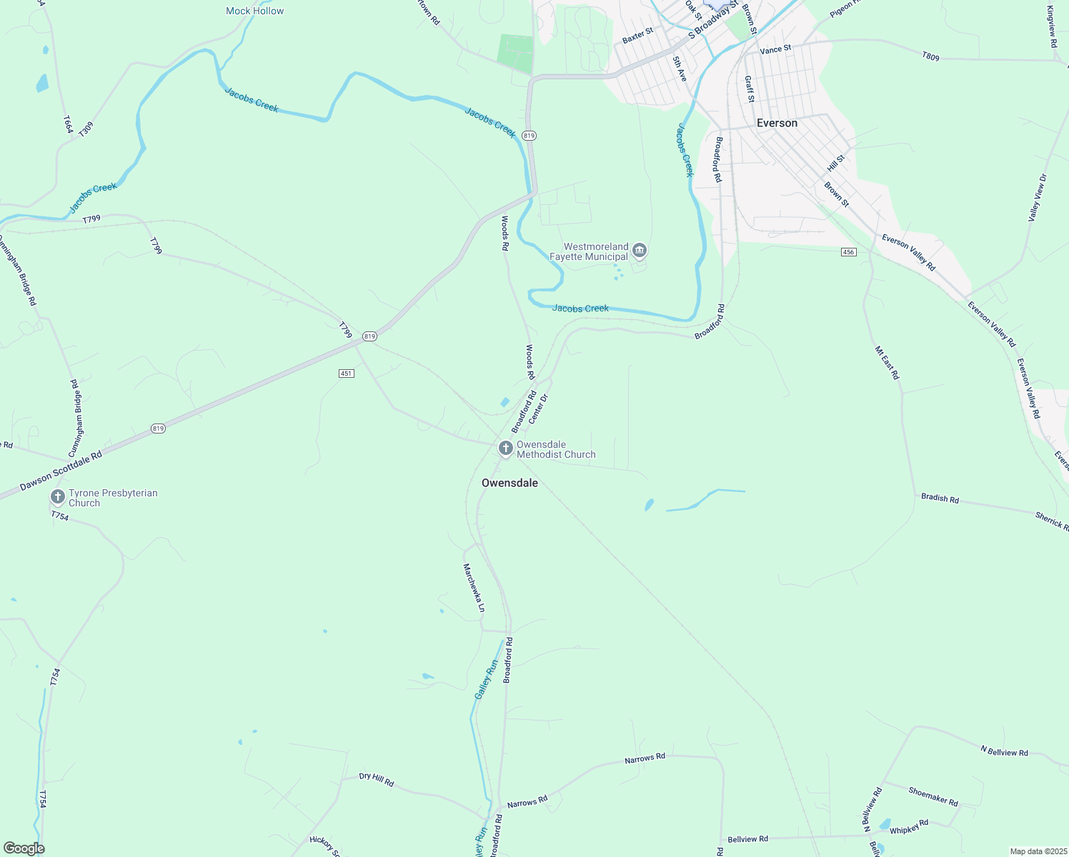 map of restaurants, bars, coffee shops, grocery stores, and more near 133 Center Drive in Connellsville