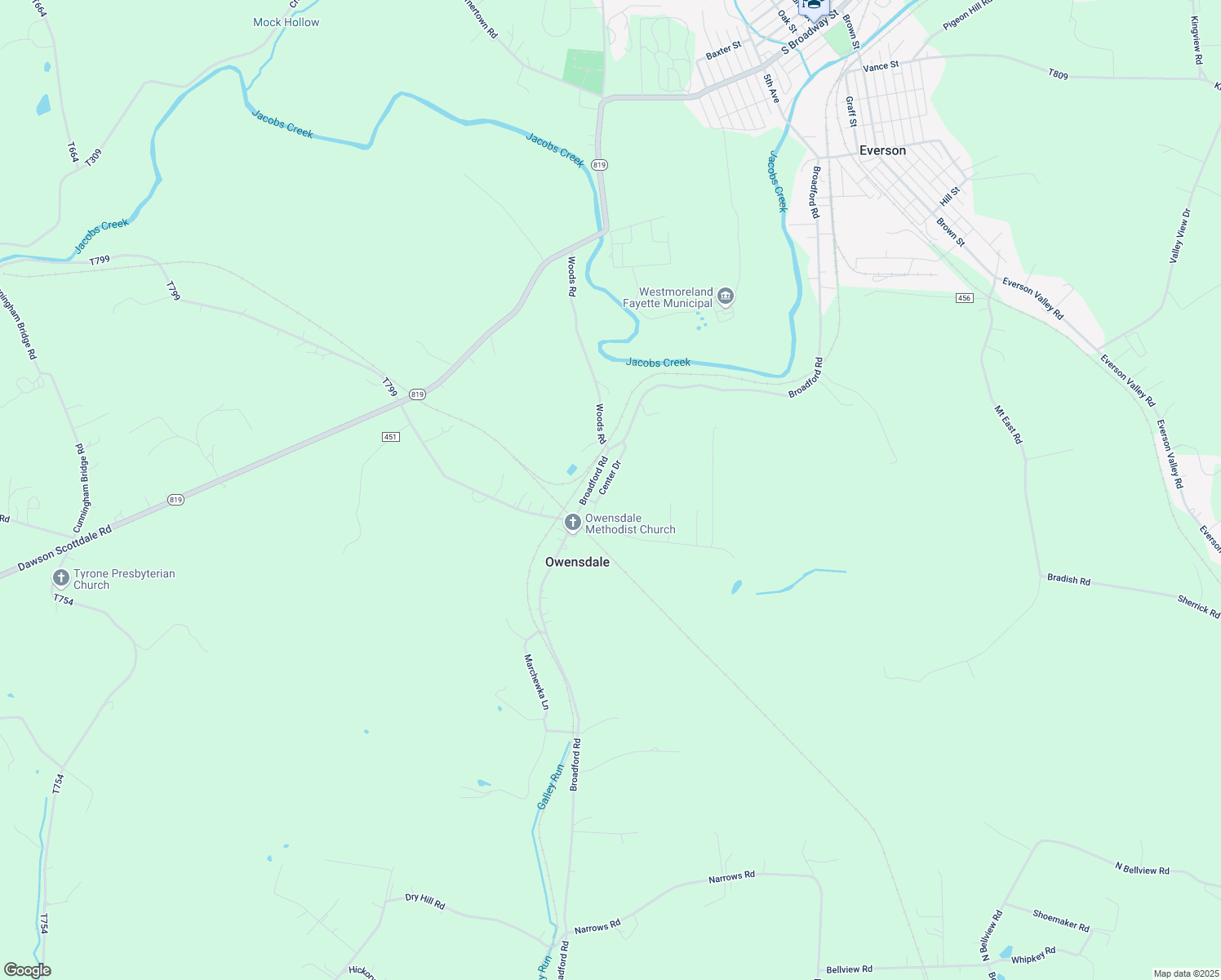map of restaurants, bars, coffee shops, grocery stores, and more near 133 Center Dr in Connellsville