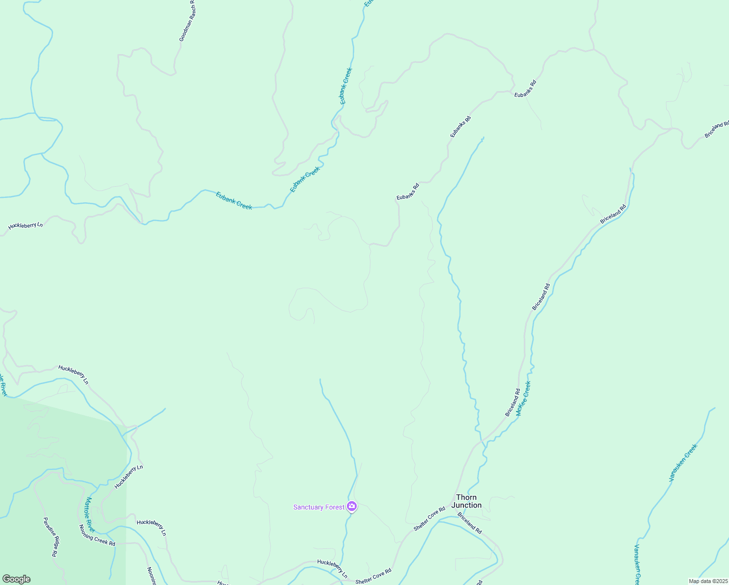 map of restaurants, bars, coffee shops, grocery stores, and more near 1800 Eubanks Road in Garberville