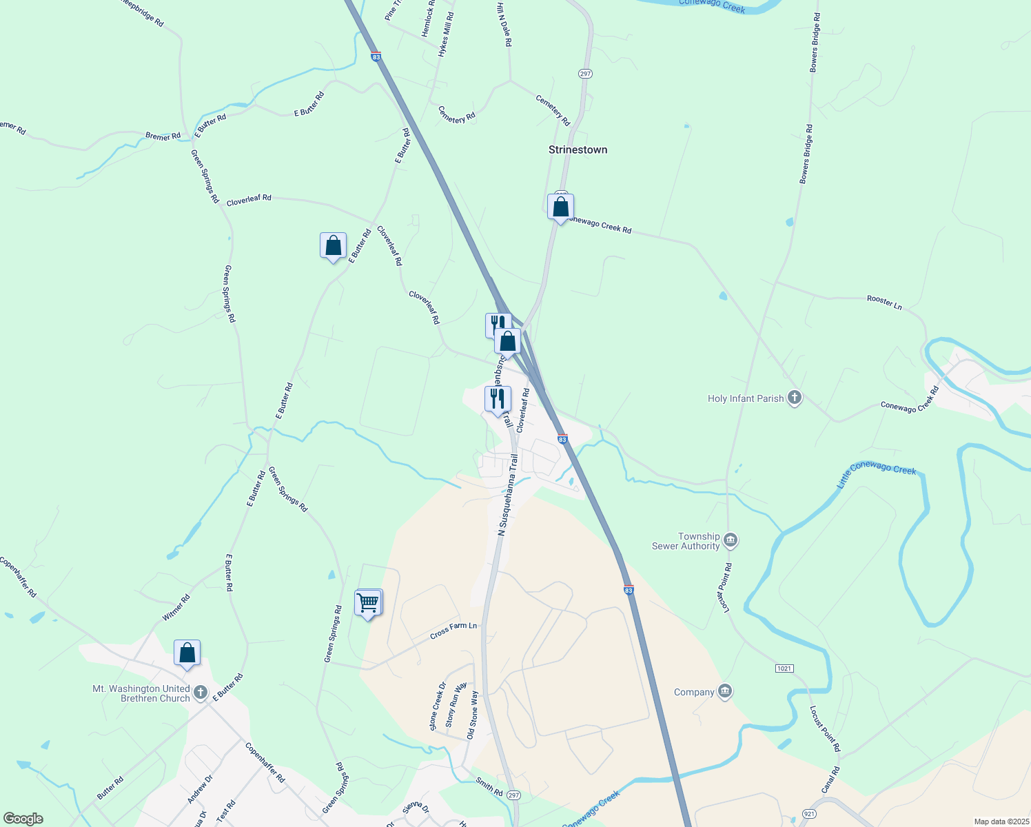 map of restaurants, bars, coffee shops, grocery stores, and more near 30 Cloverleaf Road in York