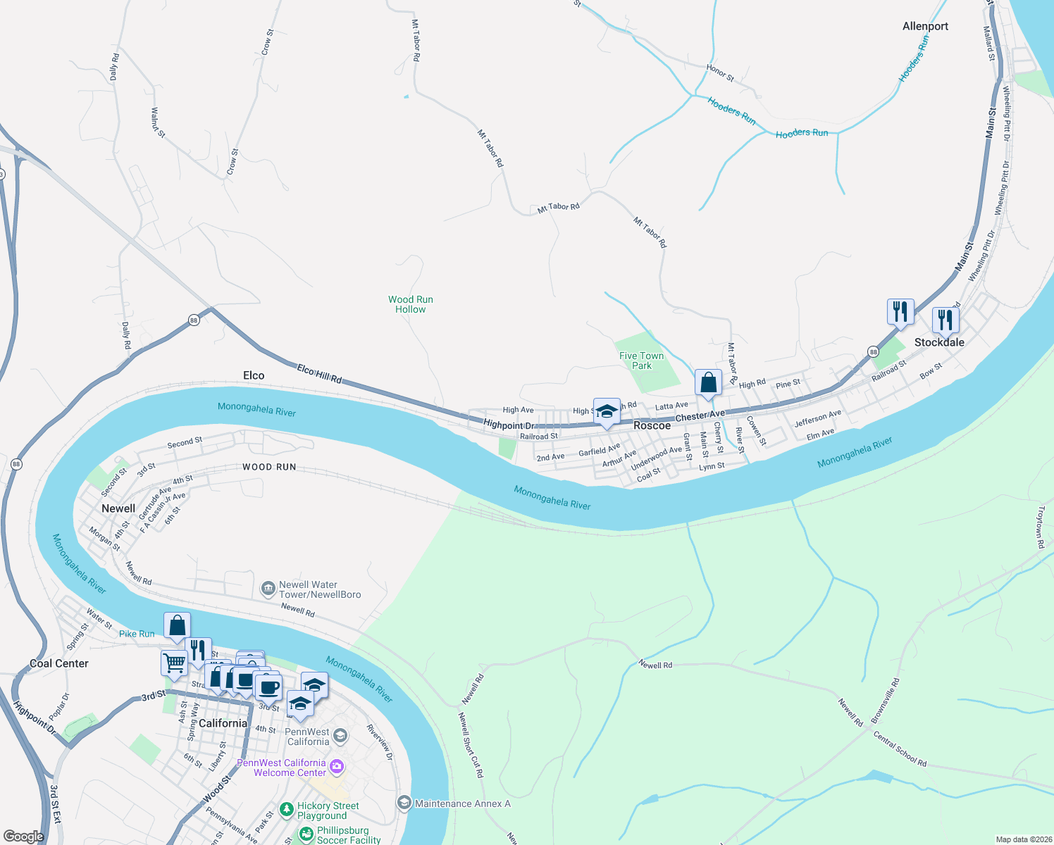 map of restaurants, bars, coffee shops, grocery stores, and more near 207 Vesta Street in Roscoe