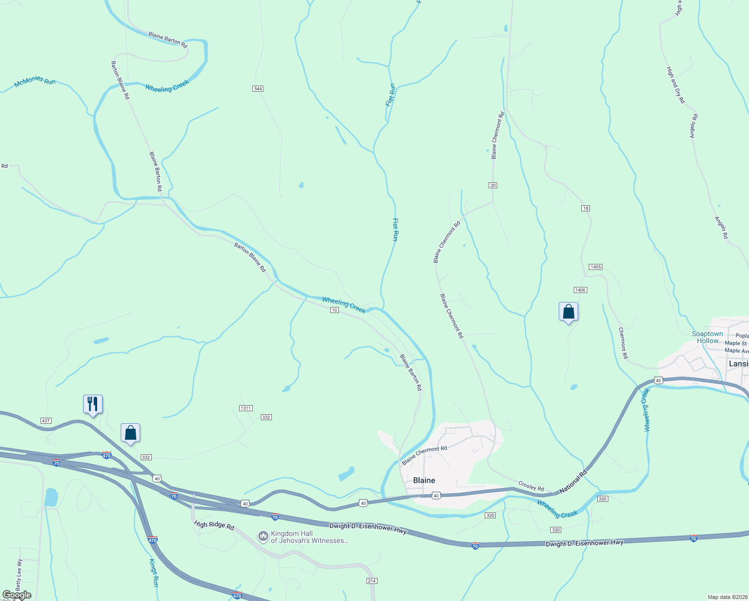 map of restaurants, bars, coffee shops, grocery stores, and more near 68768 Township Highway 438 in Bridgeport