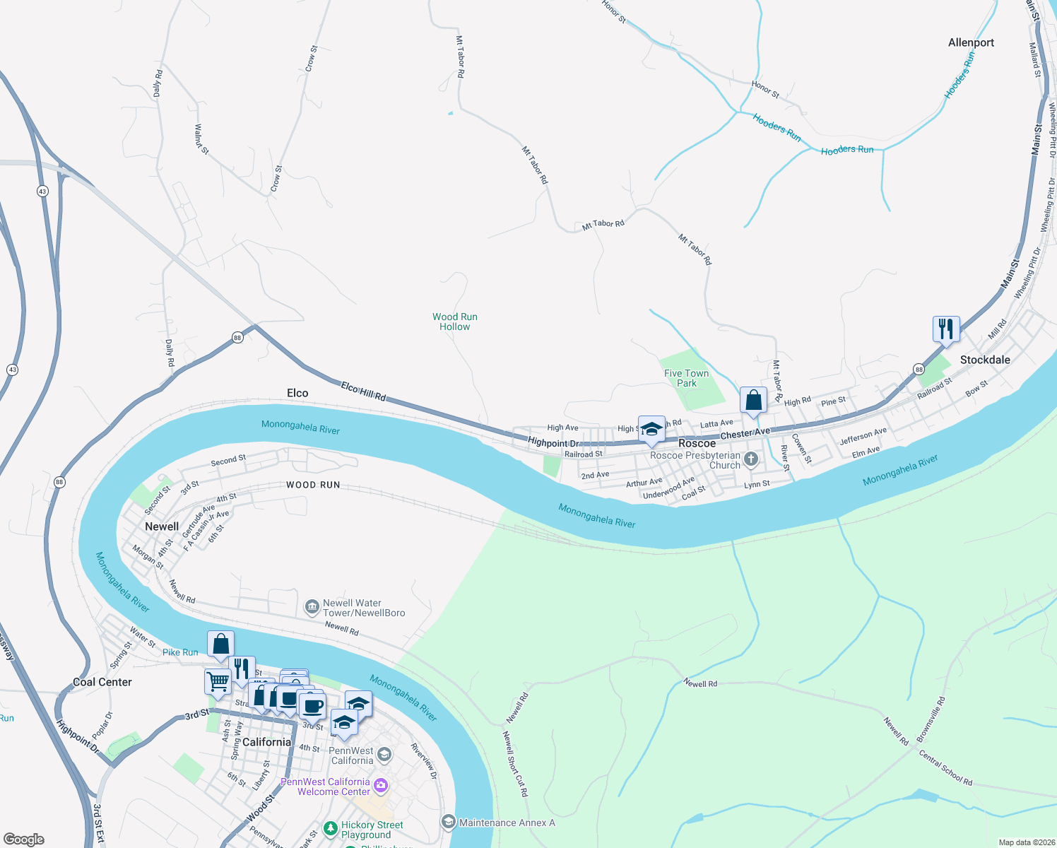 map of restaurants, bars, coffee shops, grocery stores, and more near 511 High Avenue in Elco