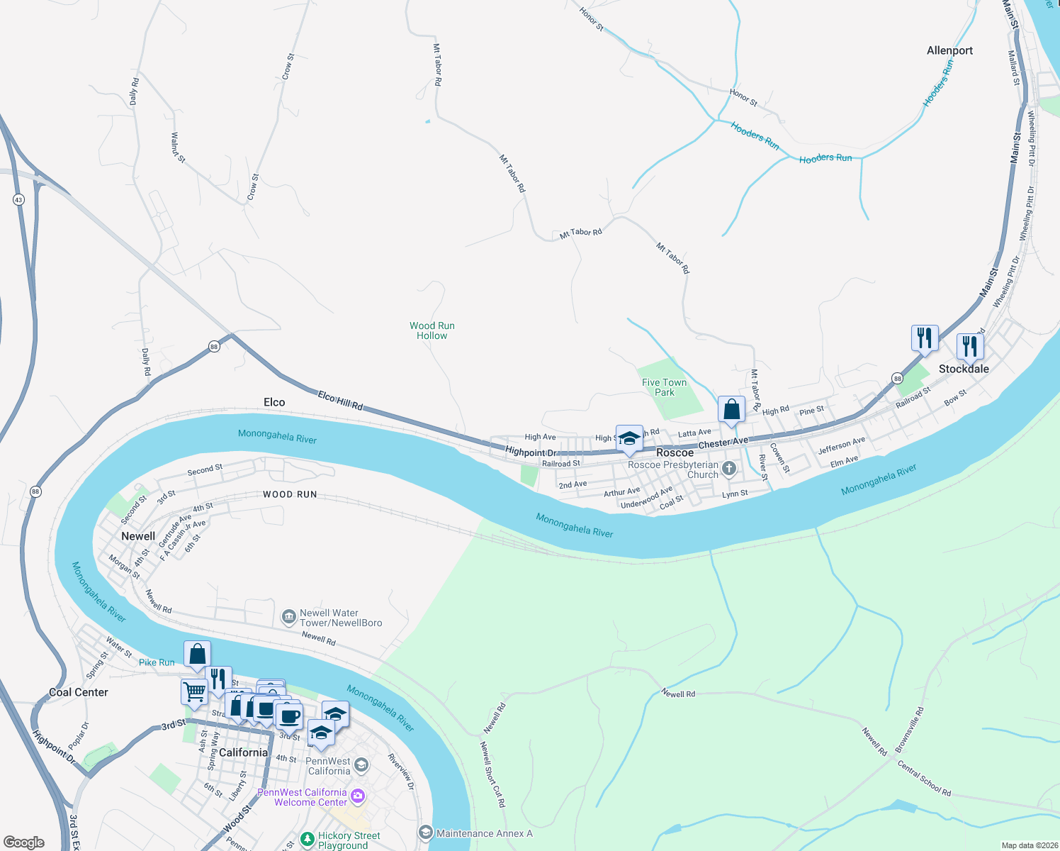 map of restaurants, bars, coffee shops, grocery stores, and more near 511 High Avenue in Elco