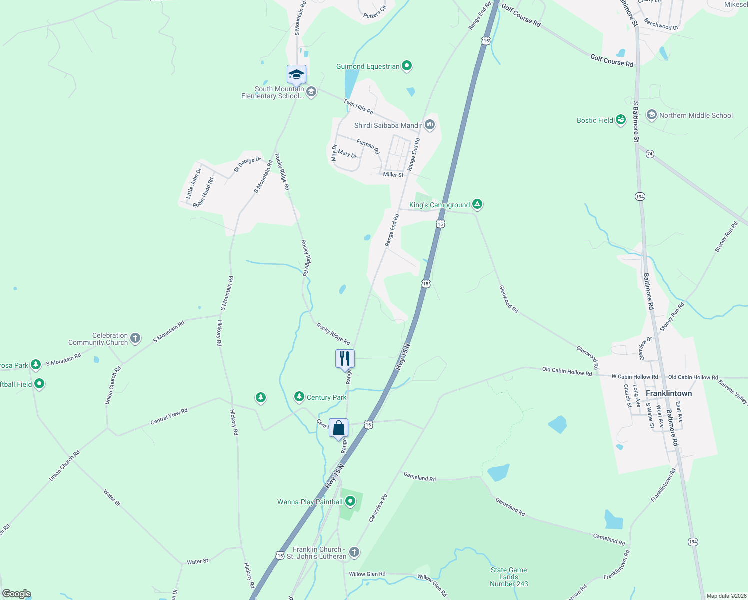 map of restaurants, bars, coffee shops, grocery stores, and more near 737 Range End Rd in Dillsburg