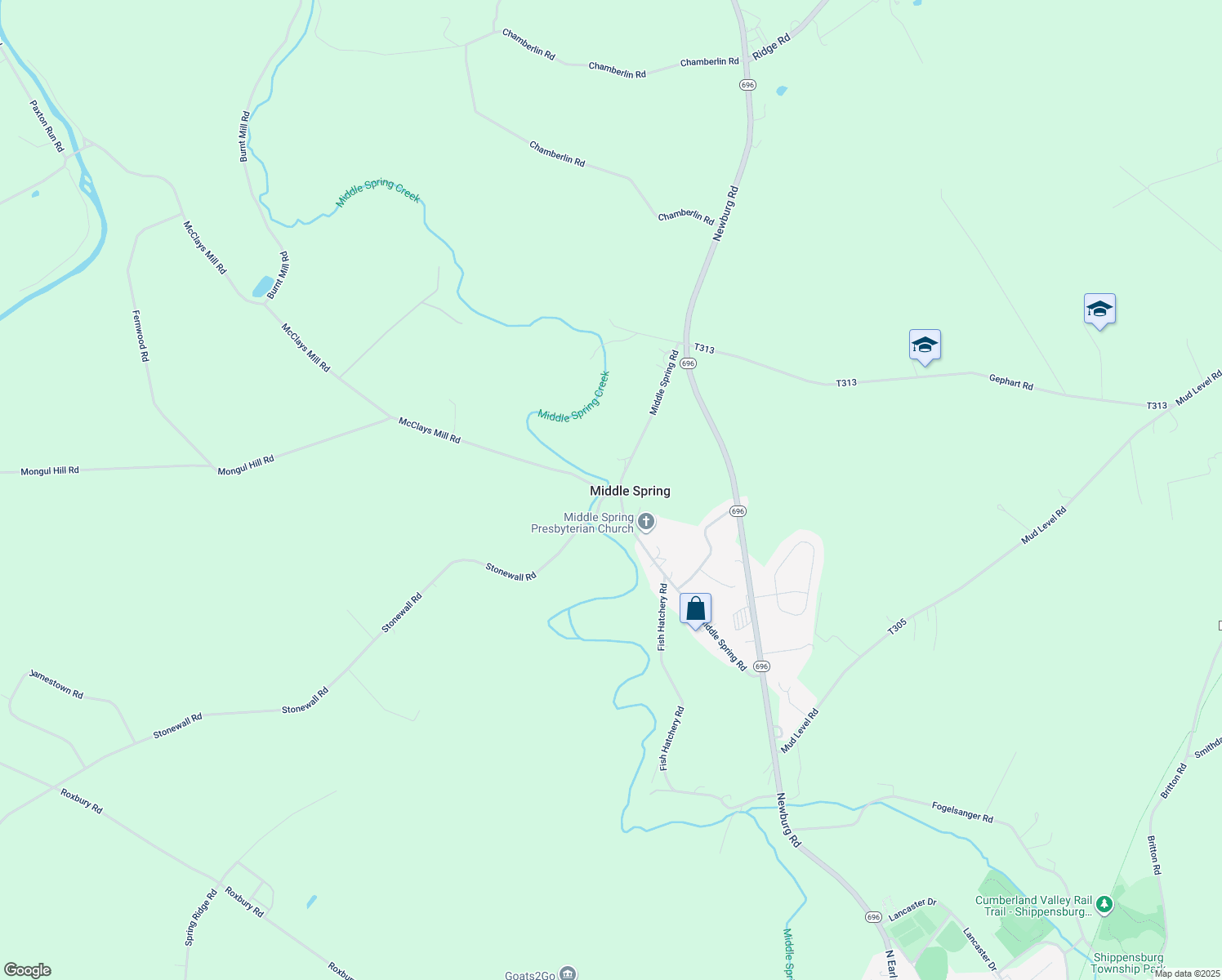 map of restaurants, bars, coffee shops, grocery stores, and more near 200 Middle Spring Road in Shippensburg
