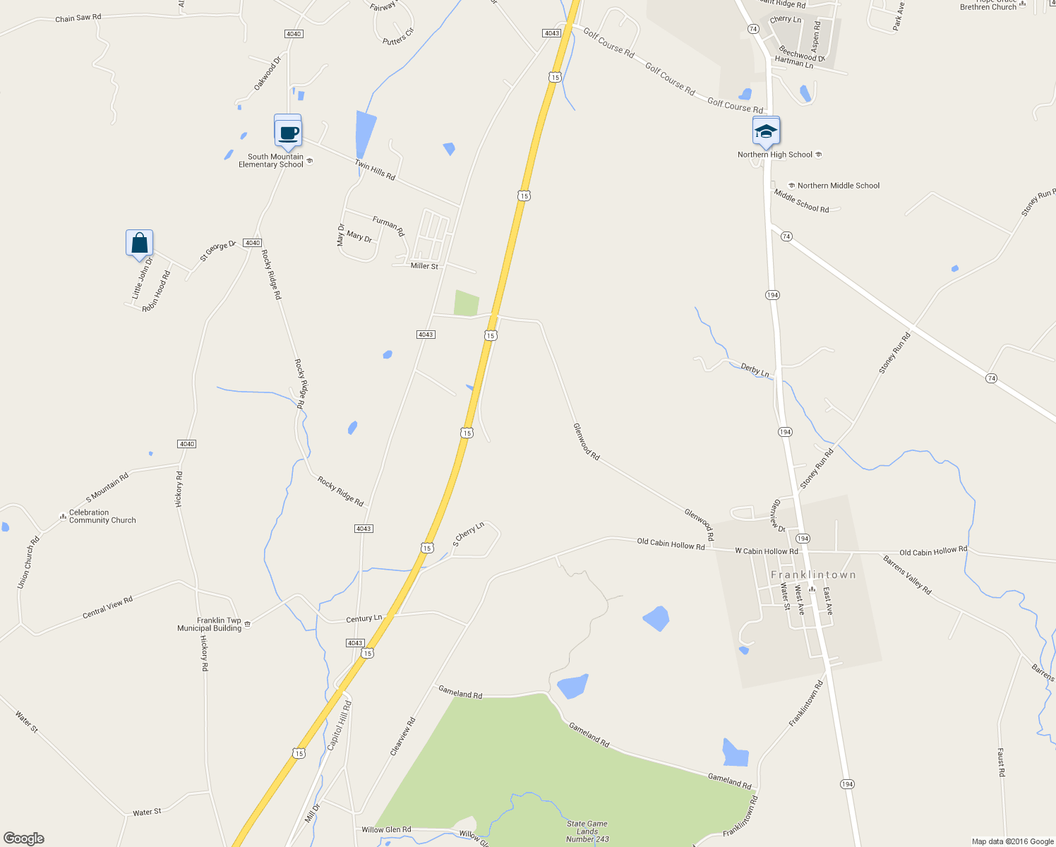 map of restaurants, bars, coffee shops, grocery stores, and more near 160 Glenwood Rd in Dillsburg