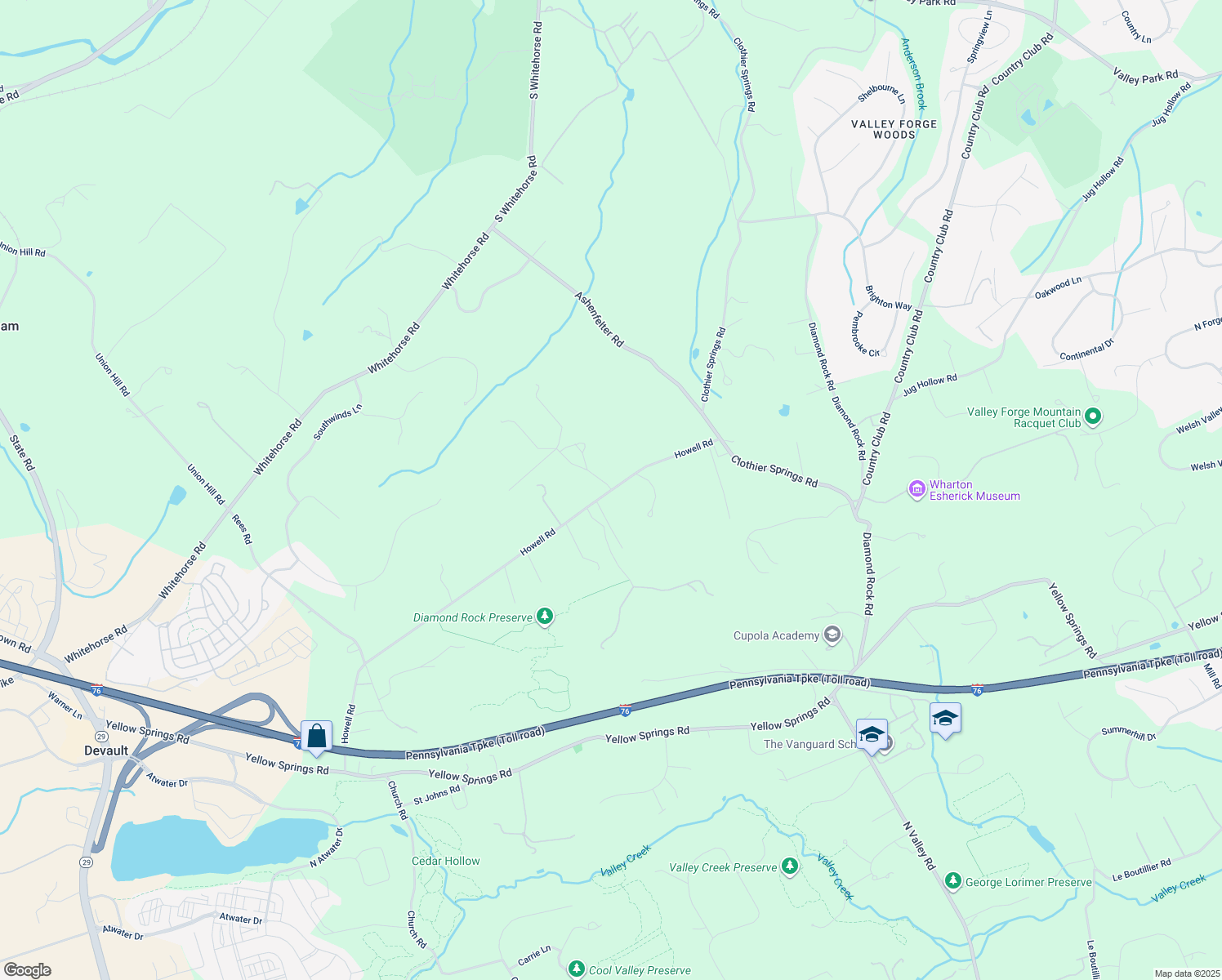 map of restaurants, bars, coffee shops, grocery stores, and more near 2 Spring Meadow Farm Lane in Malvern