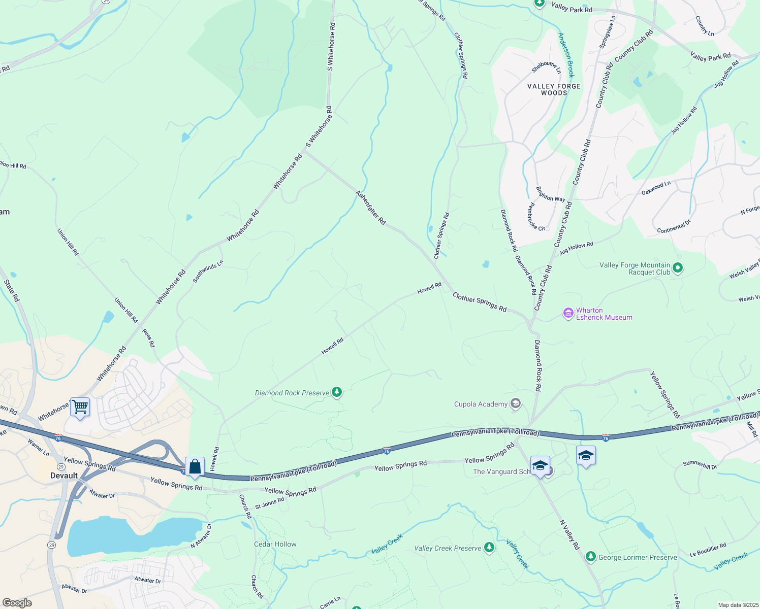 map of restaurants, bars, coffee shops, grocery stores, and more near 2 Spring Meadow Farm Lane in Malvern