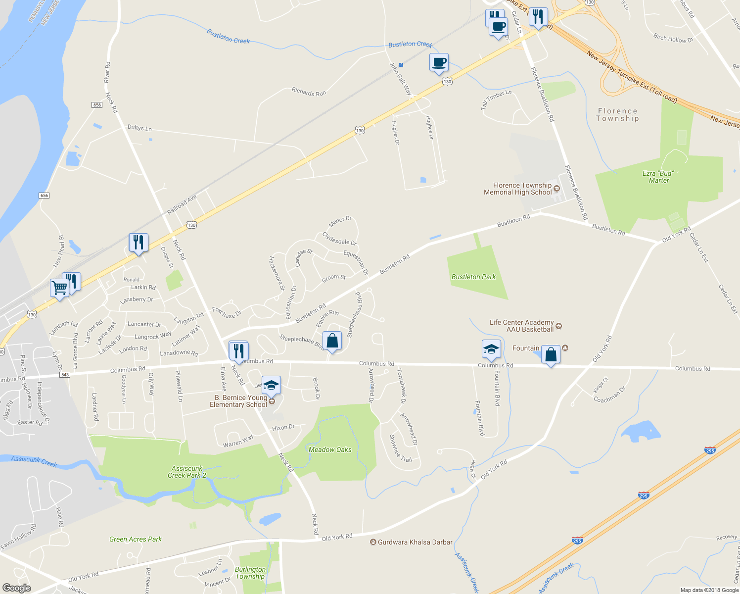 map of restaurants, bars, coffee shops, grocery stores, and more near 16 Philly Way in Burlington