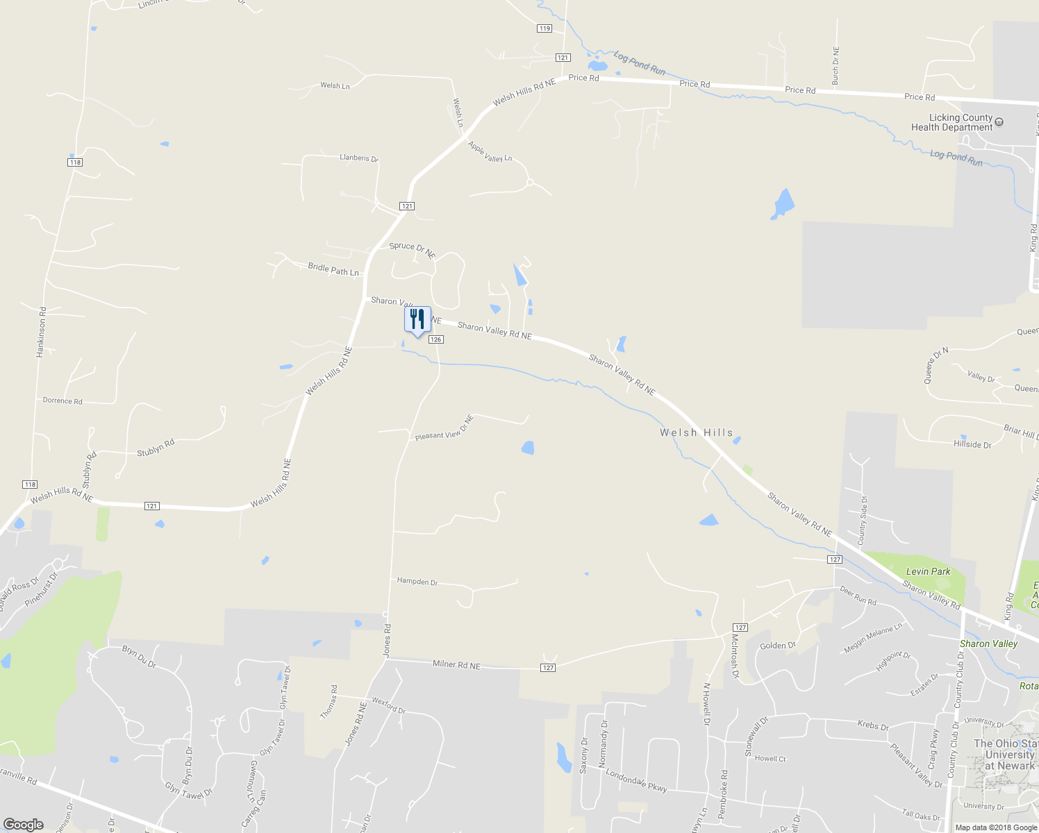 map of restaurants, bars, coffee shops, grocery stores, and more near 399 Pleasant View Drive Northeast in Granville