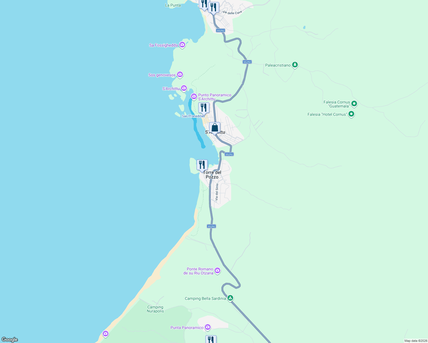 map of restaurants, bars, coffee shops, grocery stores, and more near 3 Strada Statale 292 Nord Occidentale Sarda in Cuglieri