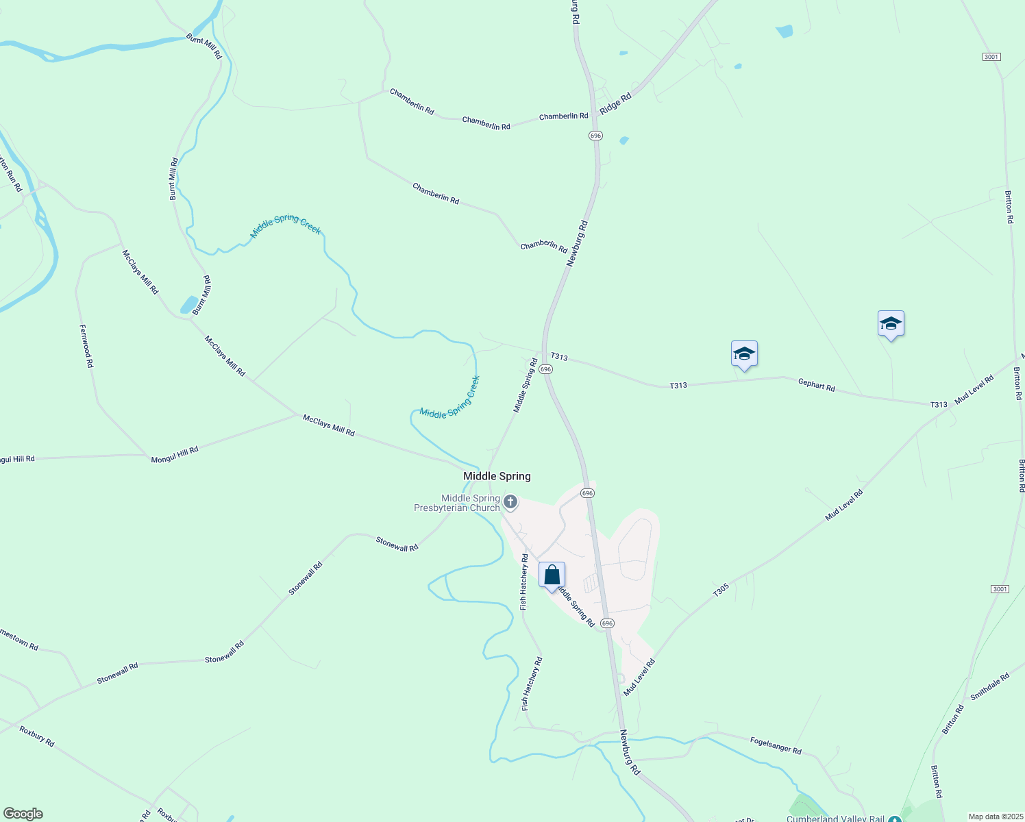 map of restaurants, bars, coffee shops, grocery stores, and more near 238 Middle Spring Road in Shippensburg