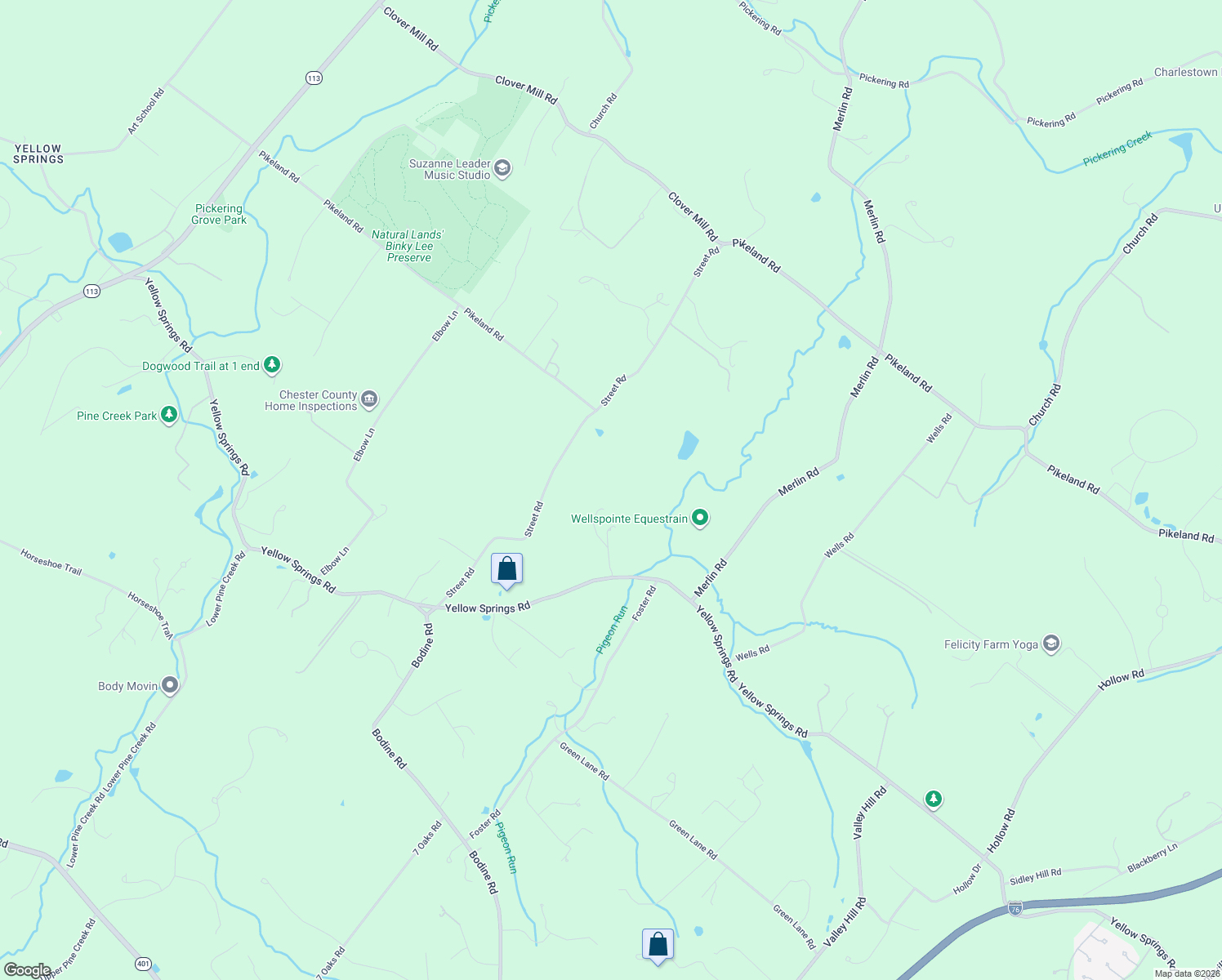 map of restaurants, bars, coffee shops, grocery stores, and more near 1085 Yellow Springs Road in Chester Springs
