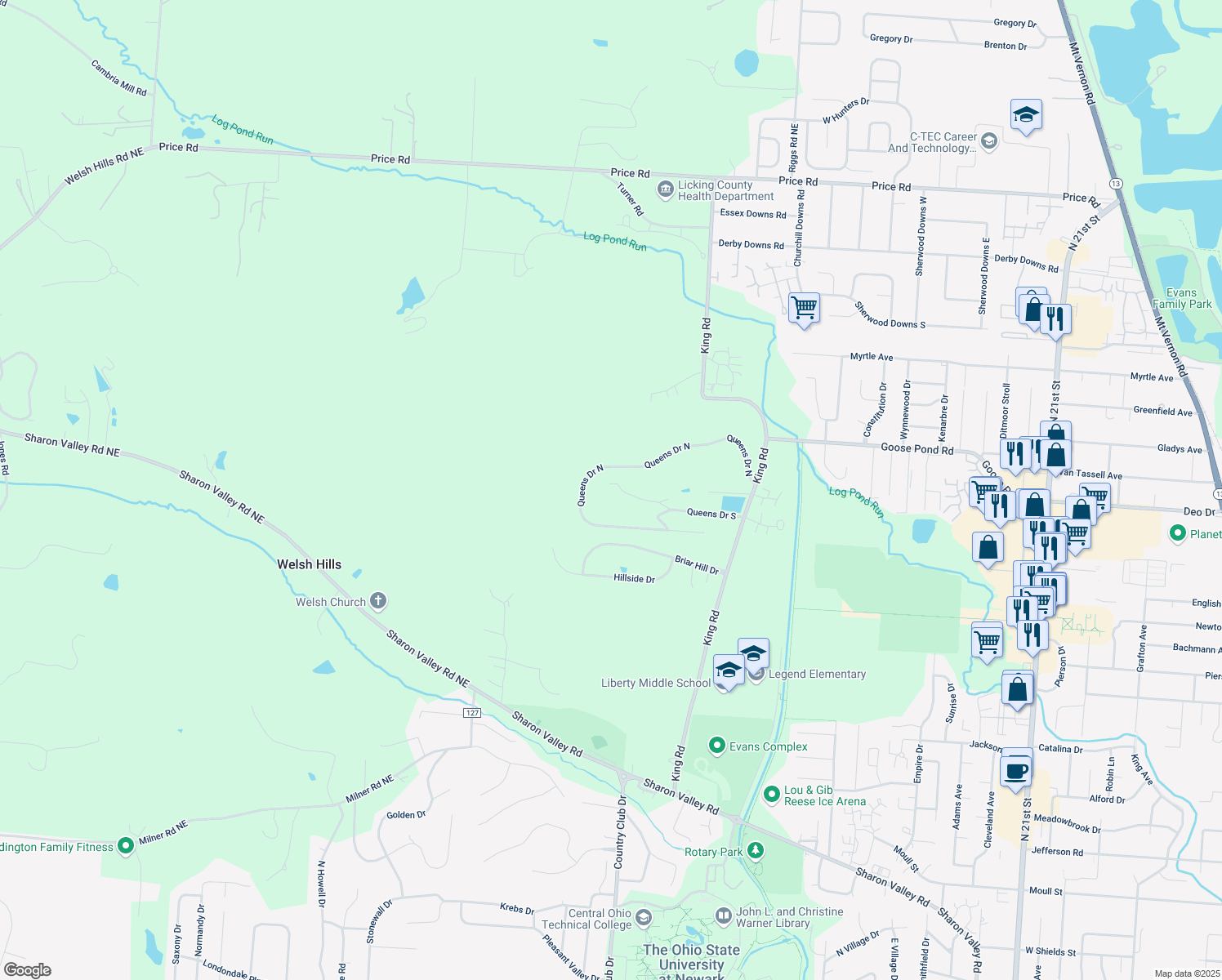 map of restaurants, bars, coffee shops, grocery stores, and more near 171 Valley Drive in Newark