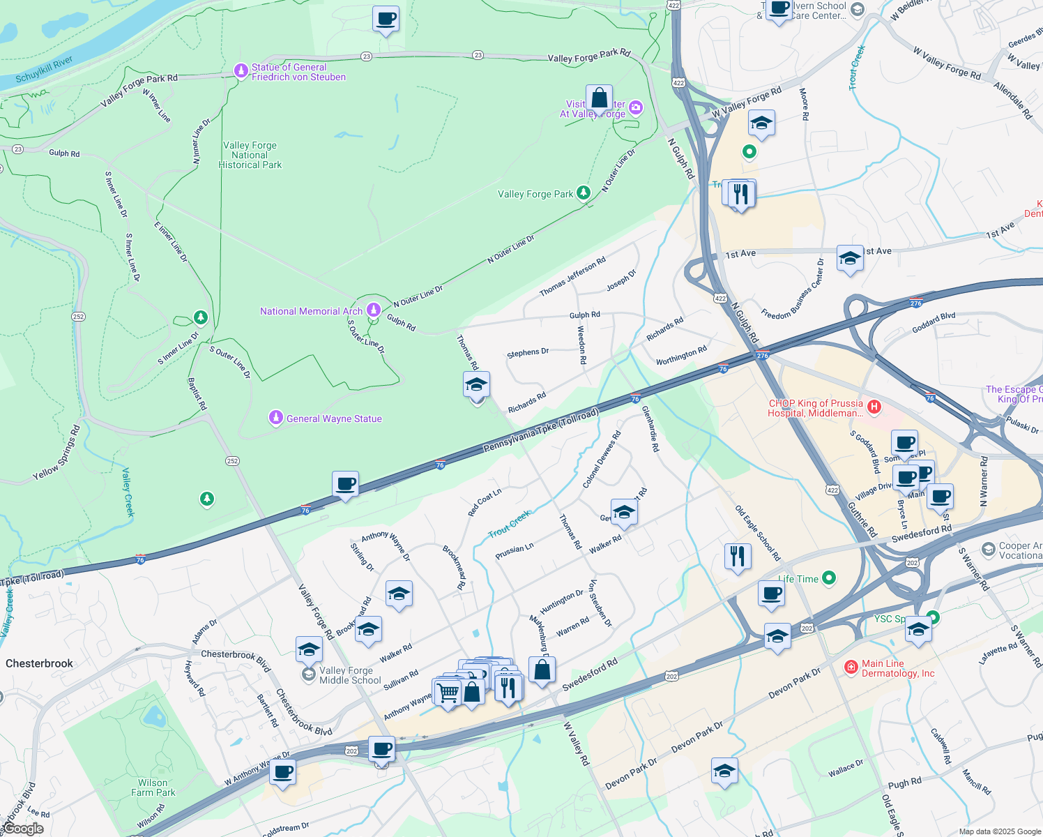 map of restaurants, bars, coffee shops, grocery stores, and more near 520 Richards Rd in Wayne
