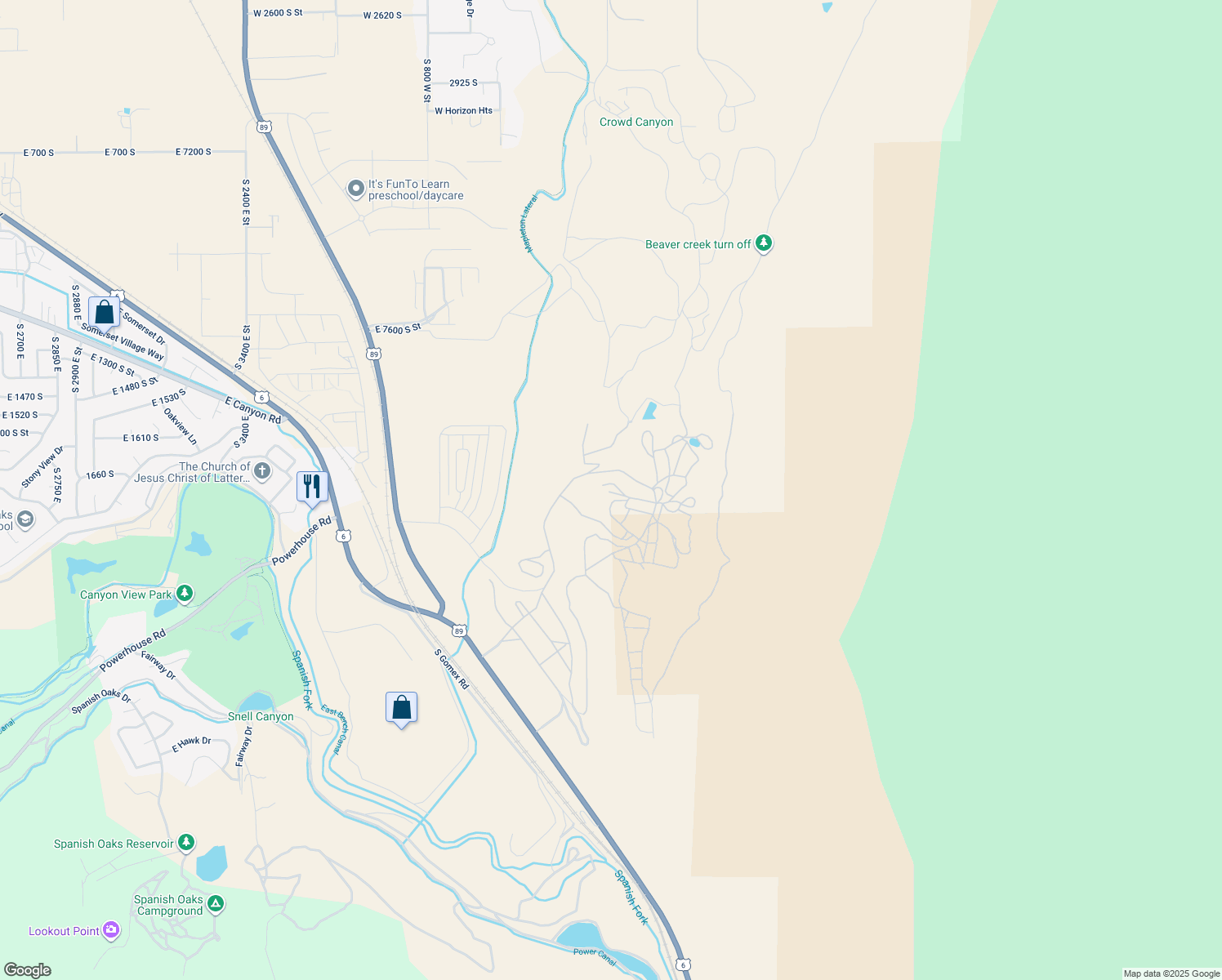 map of restaurants, bars, coffee shops, grocery stores, and more near 4866 South Englemann Lane in Spanish Fork