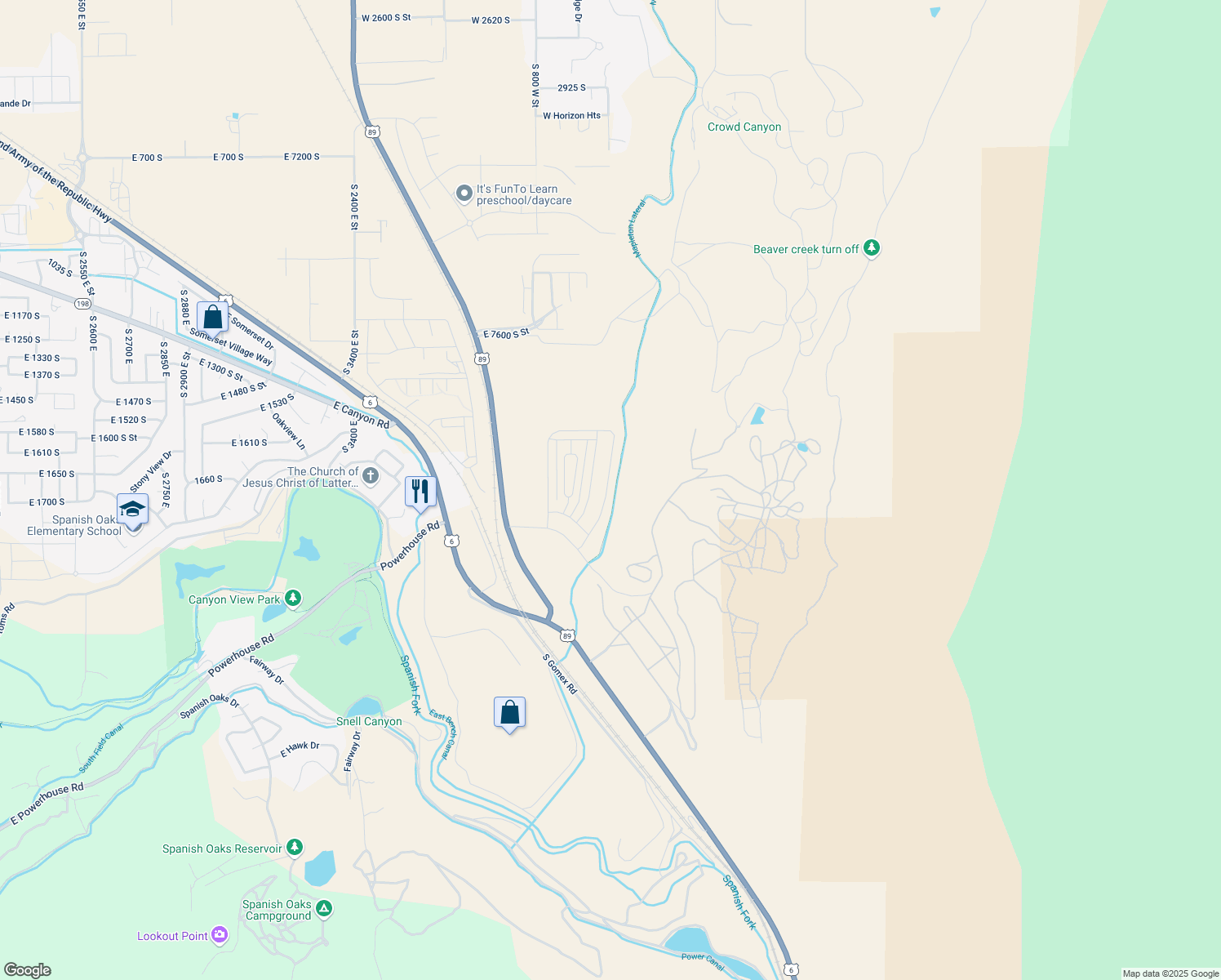 map of restaurants, bars, coffee shops, grocery stores, and more near 4757 Heartwood Road in Spanish Fork