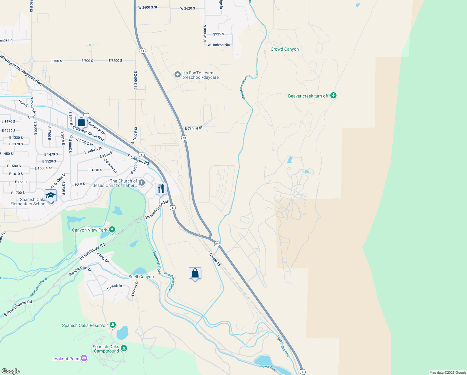 map of restaurants, bars, coffee shops, grocery stores, and more near 4751 Heartwood Road in Spanish Fork