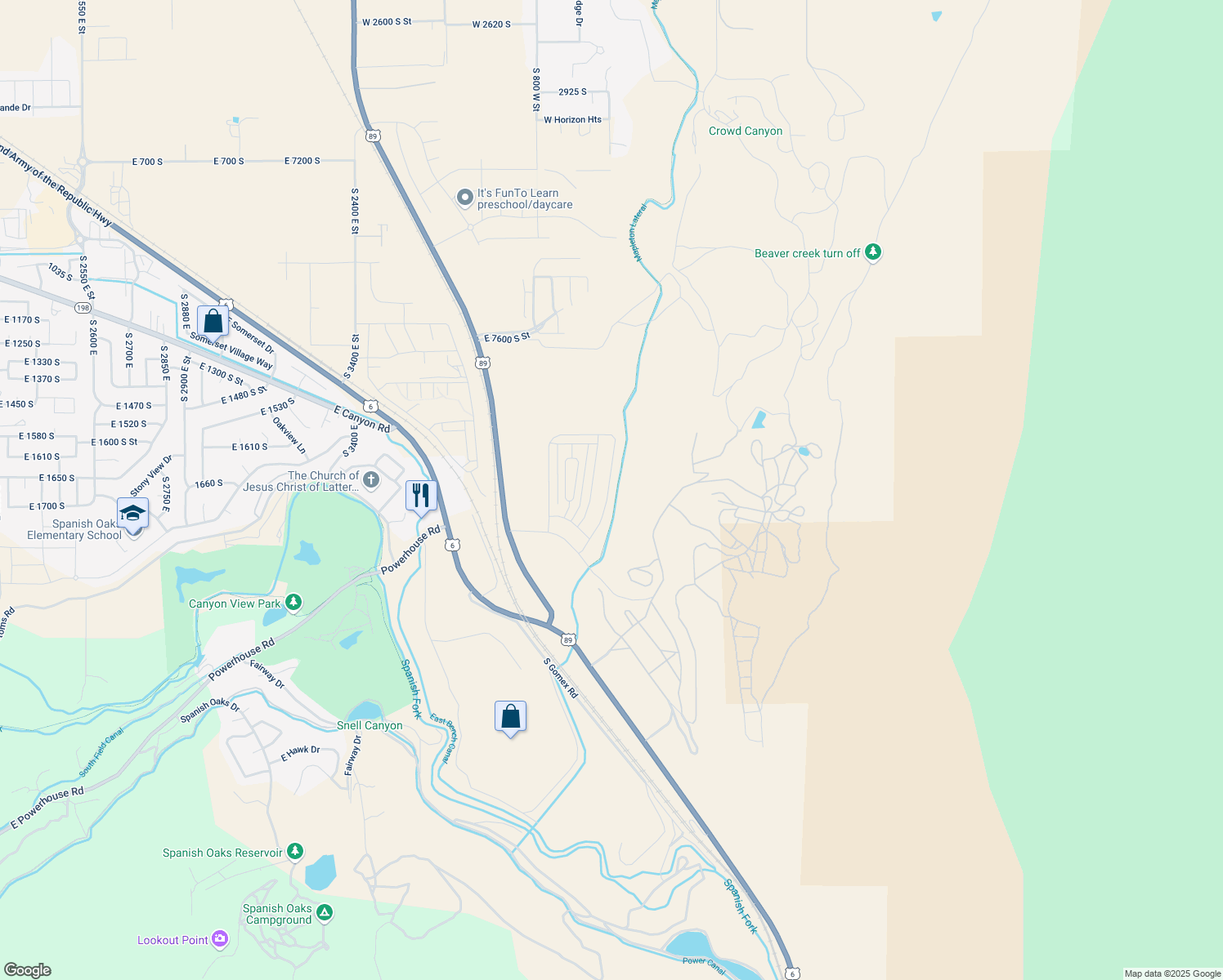 map of restaurants, bars, coffee shops, grocery stores, and more near 4745 Heartwood Road in Spanish Fork