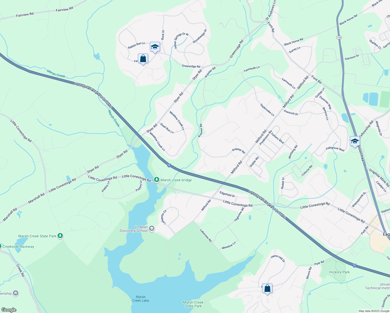 map of restaurants, bars, coffee shops, grocery stores, and more near 30 Krauser Road in Downingtown