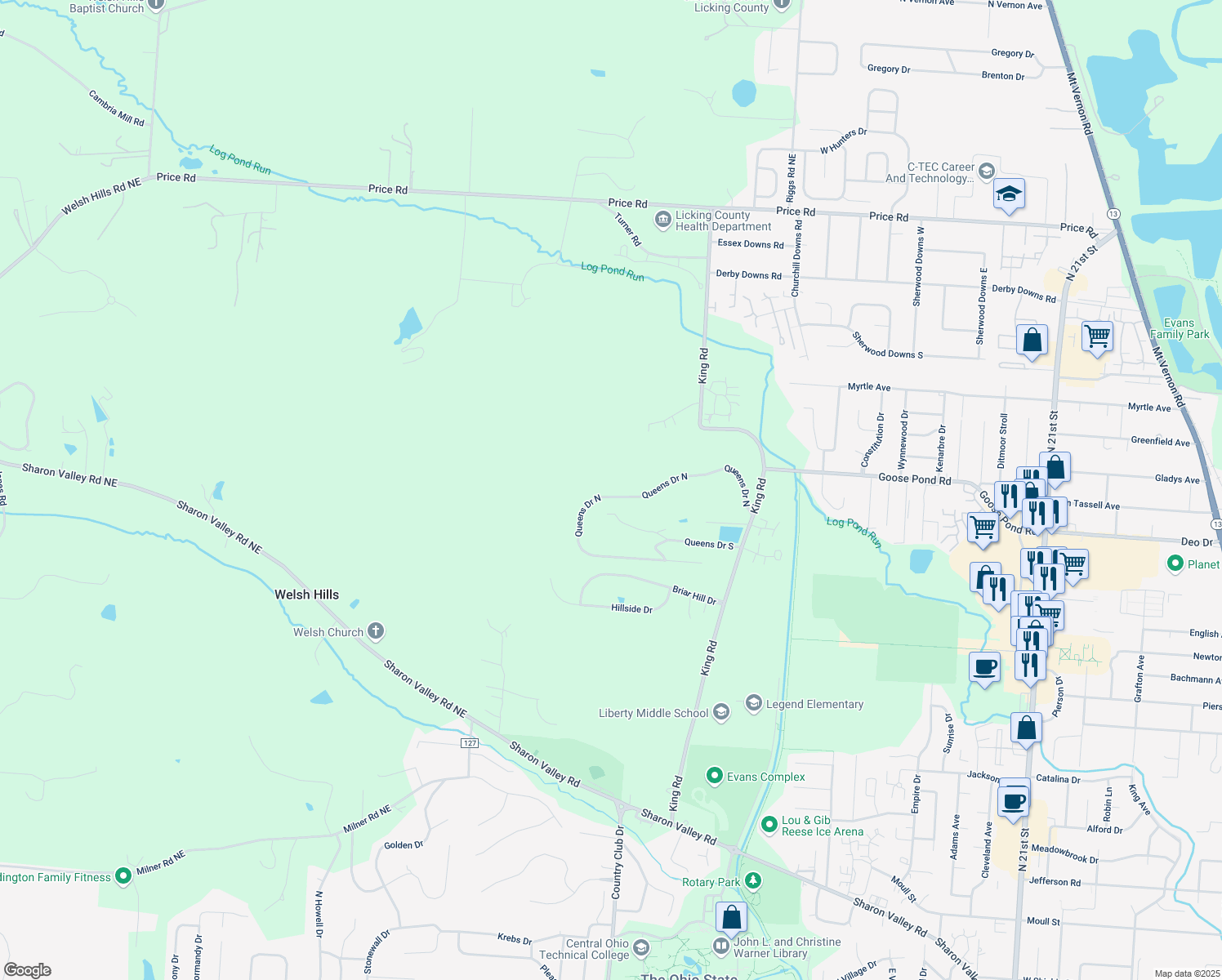map of restaurants, bars, coffee shops, grocery stores, and more near 171 Valley Drive in Newark
