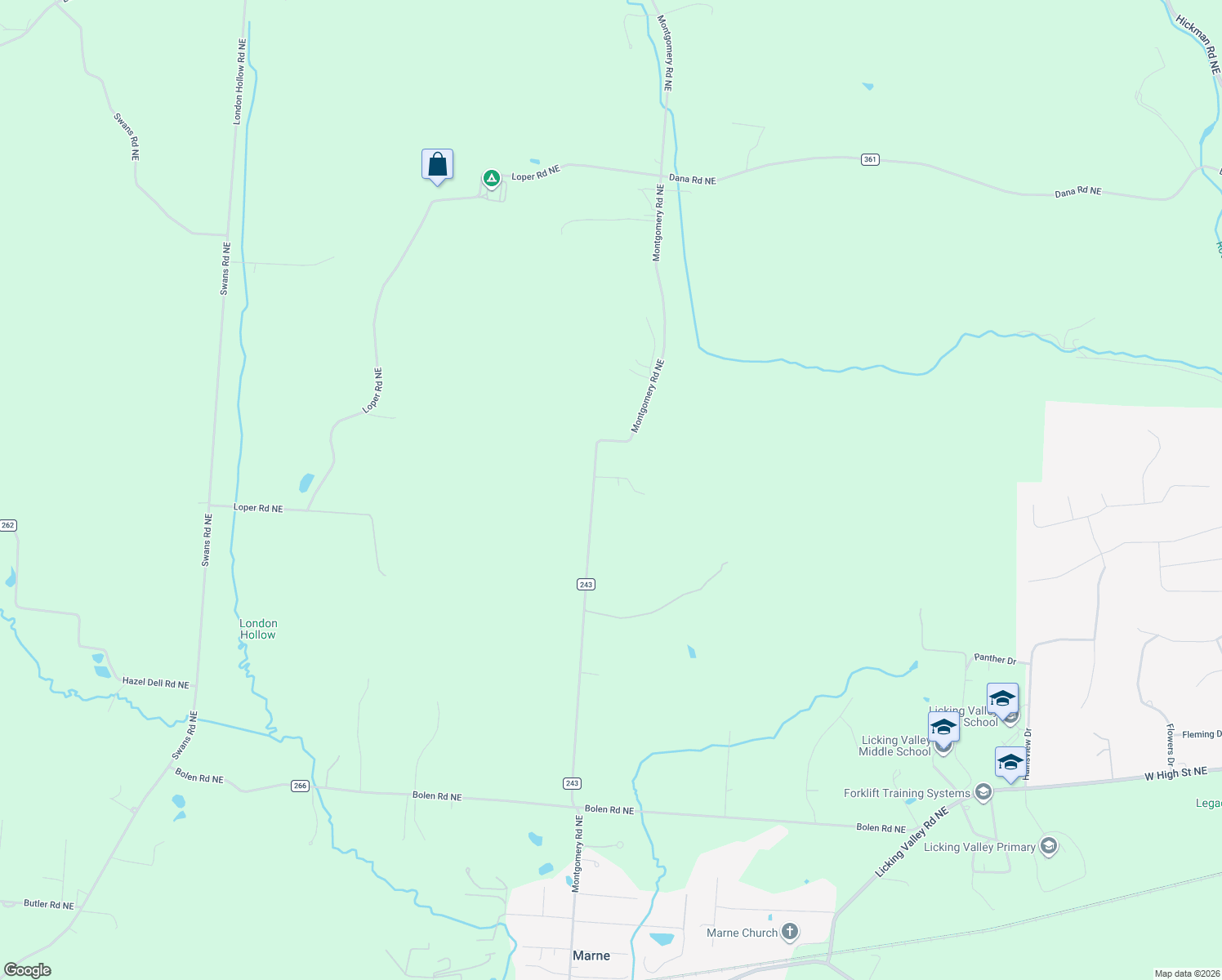 map of restaurants, bars, coffee shops, grocery stores, and more near 2184 Montgomery Road Northeast in Newark