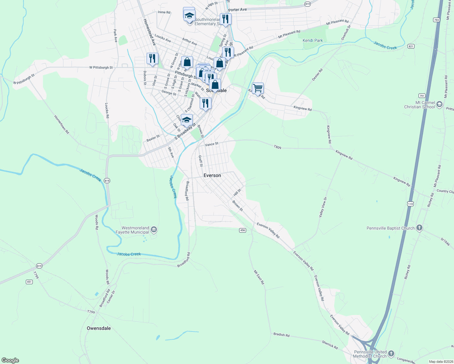 map of restaurants, bars, coffee shops, grocery stores, and more near 606 Painter Street in Everson